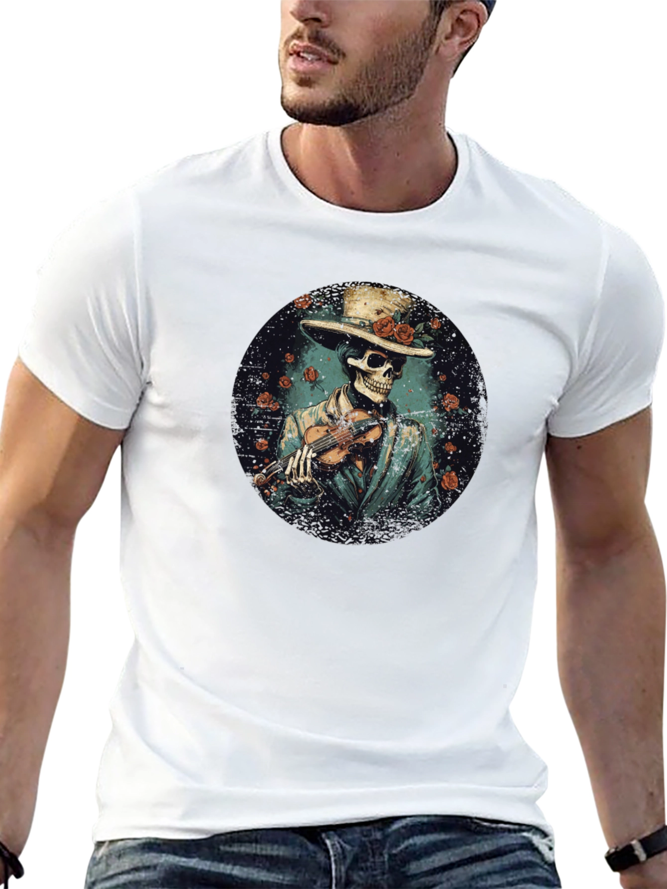 Skeleton Violinist Graphic Tee - Unique Design