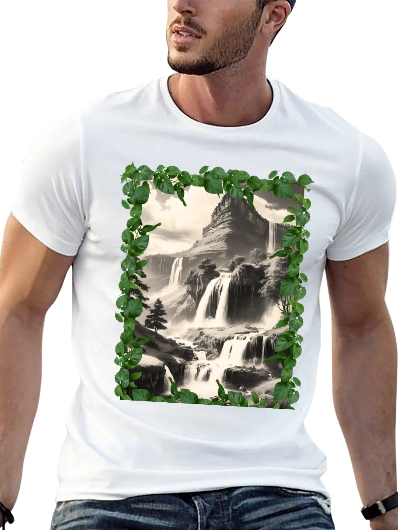 Waterfall Scenic Black T-Shirt