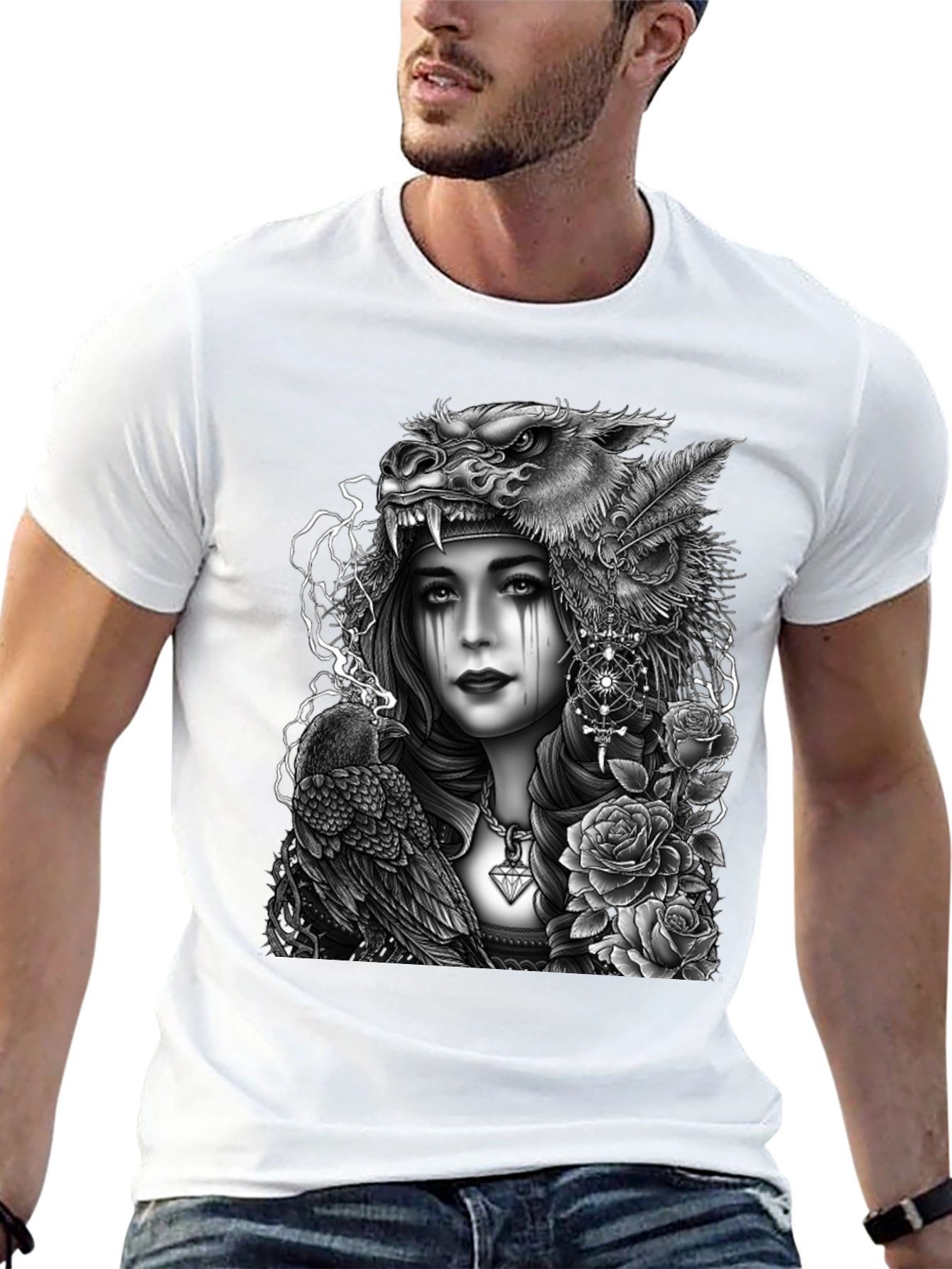 Wolf Headdress Raven Graphic Tee