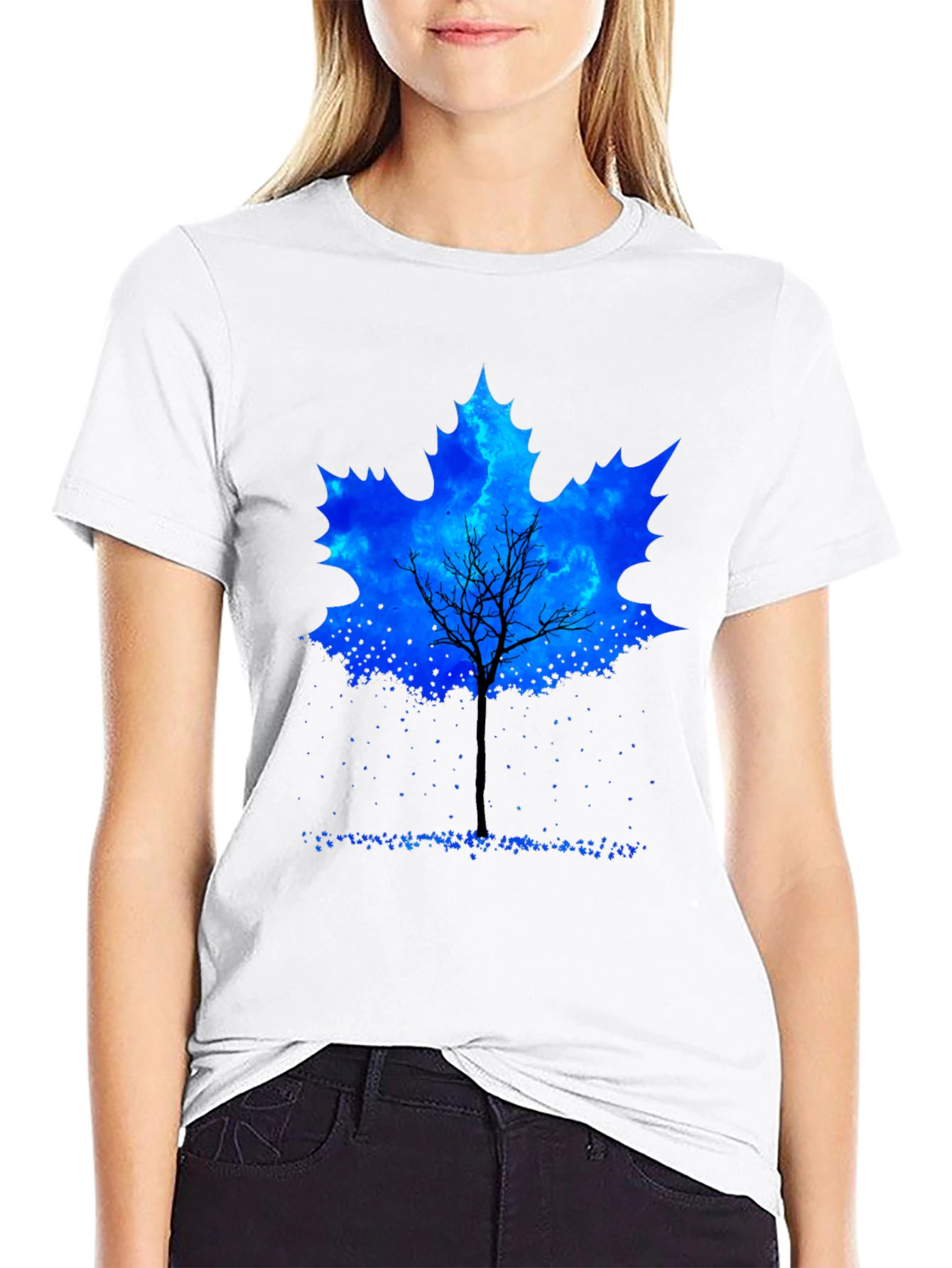 Leaf Tree Graphic Tee - Black Cotton Casual Shirt