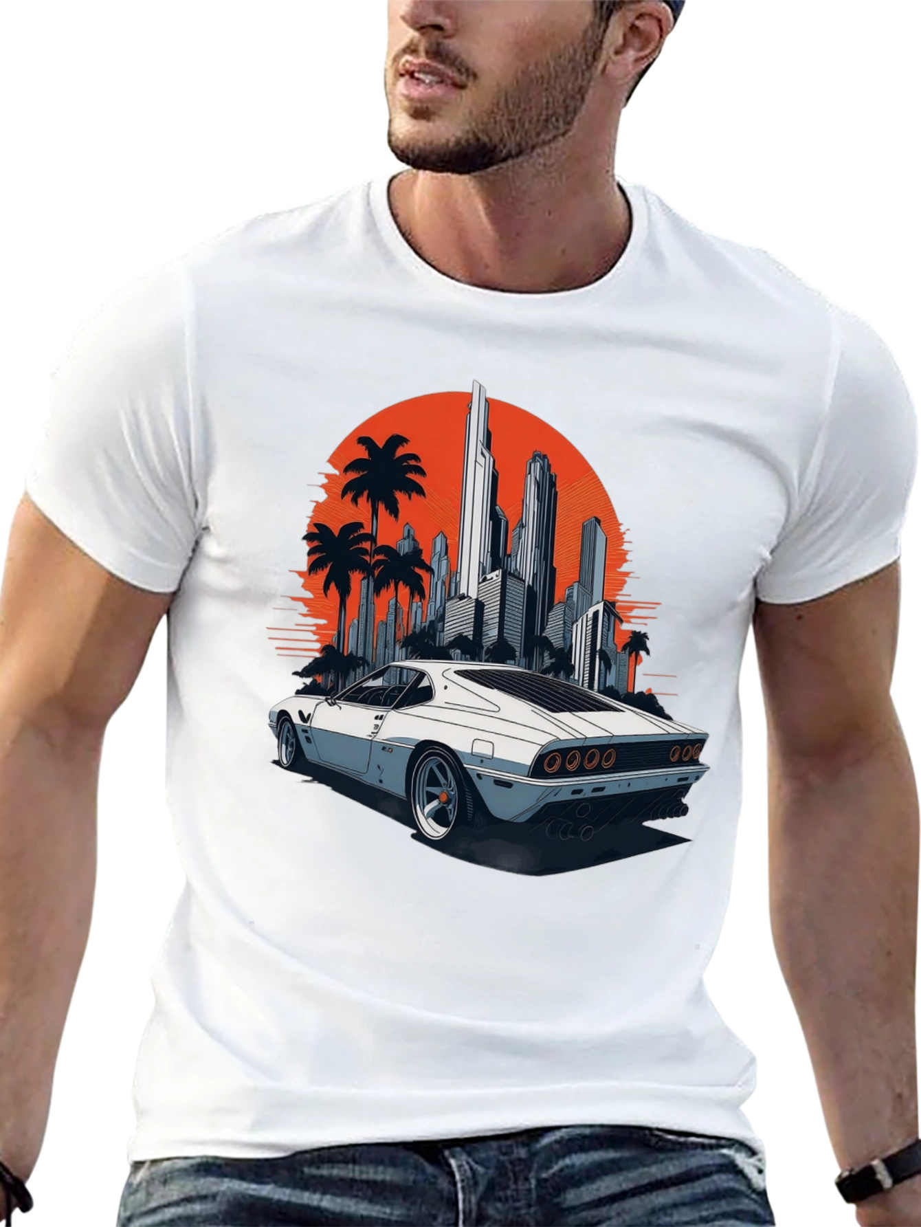 Retro Car Cityscape T-Shirt - Cool Graphic Tee