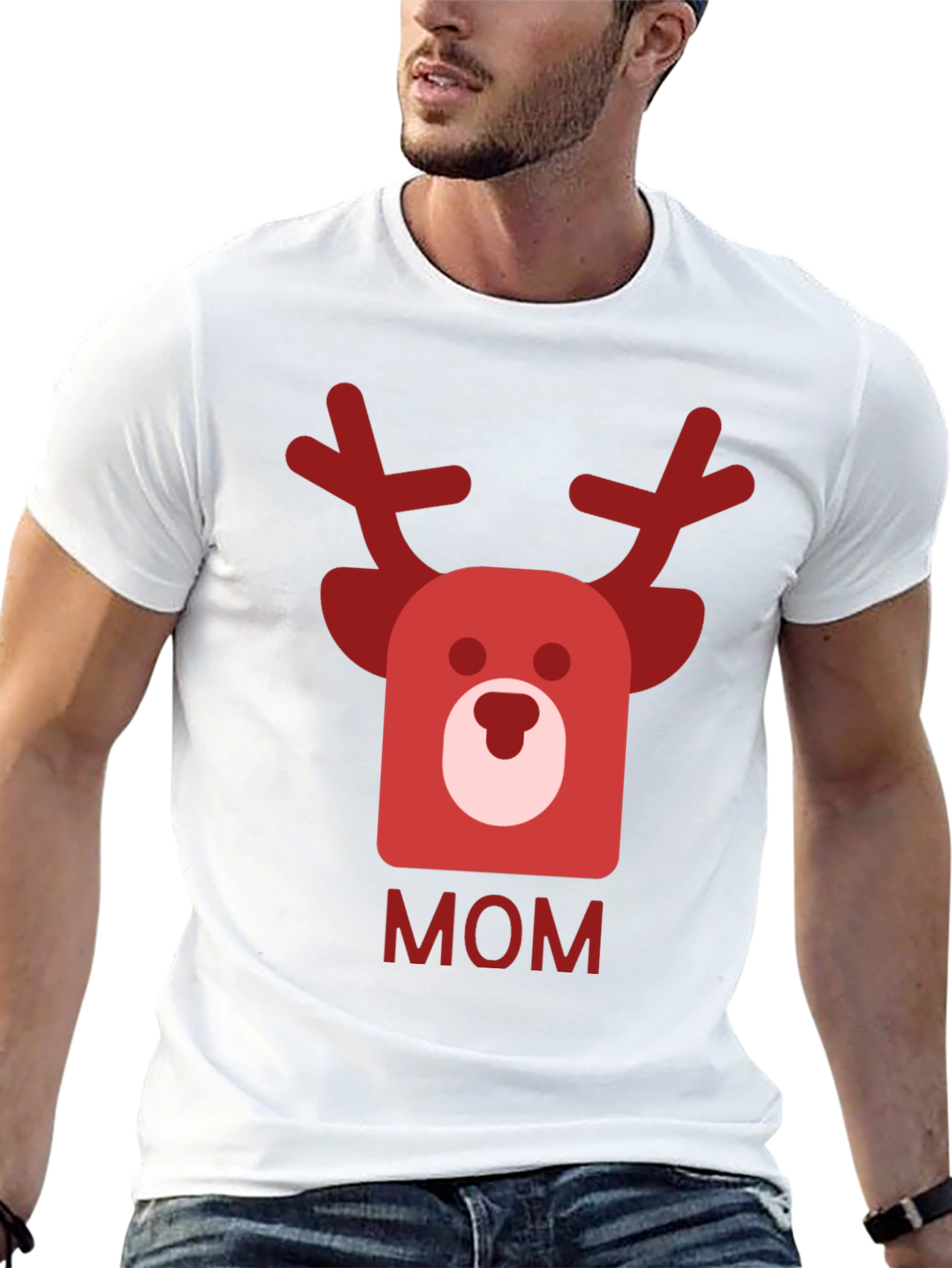 Festive Mom Reindeer Graphic Tee - Black