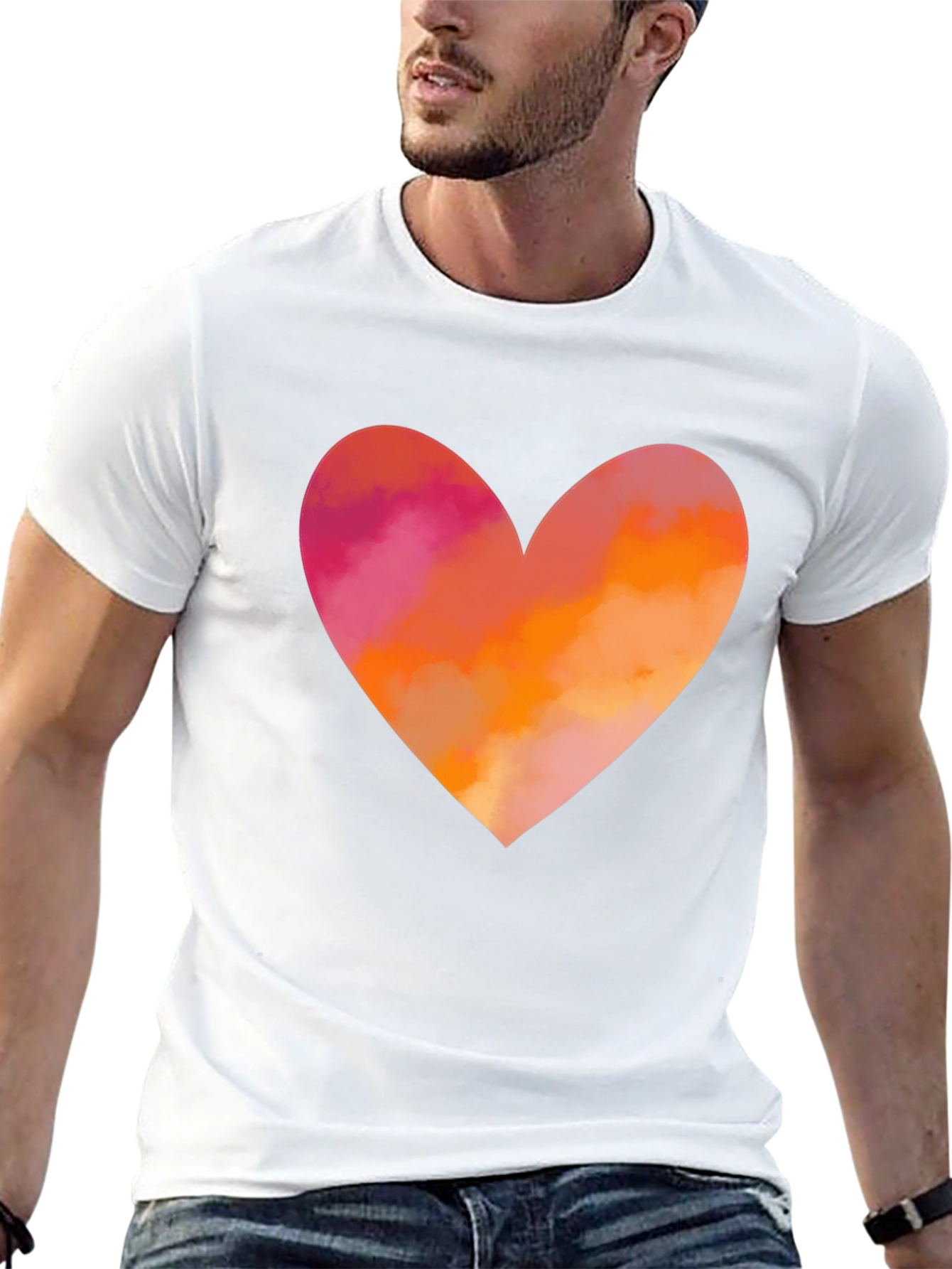 Heart Graphic T-Shirt - Black Cotton Blend Casual Tee