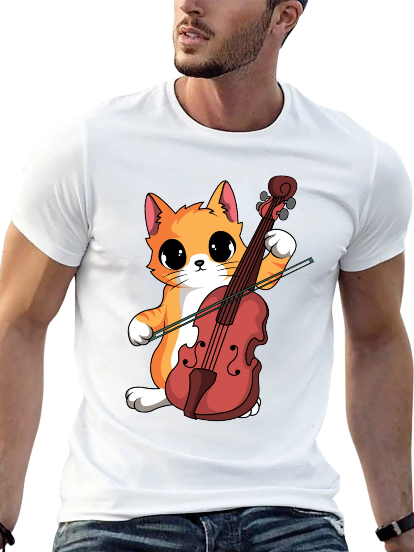 Cat Playing Cello Black T-Shirt