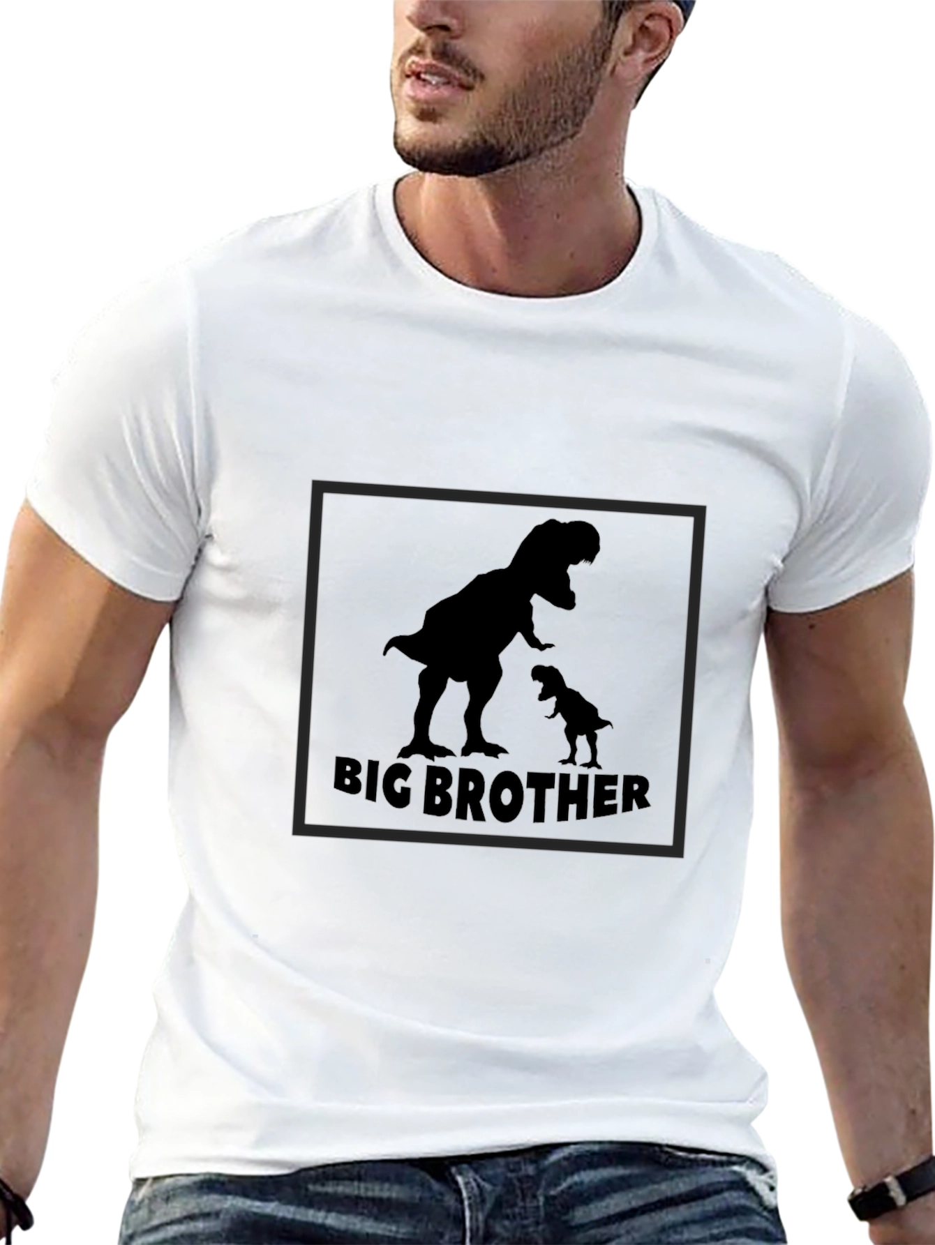 Big Brother Dinosaur Graphic Tee - Black Cotton T-Shirt
