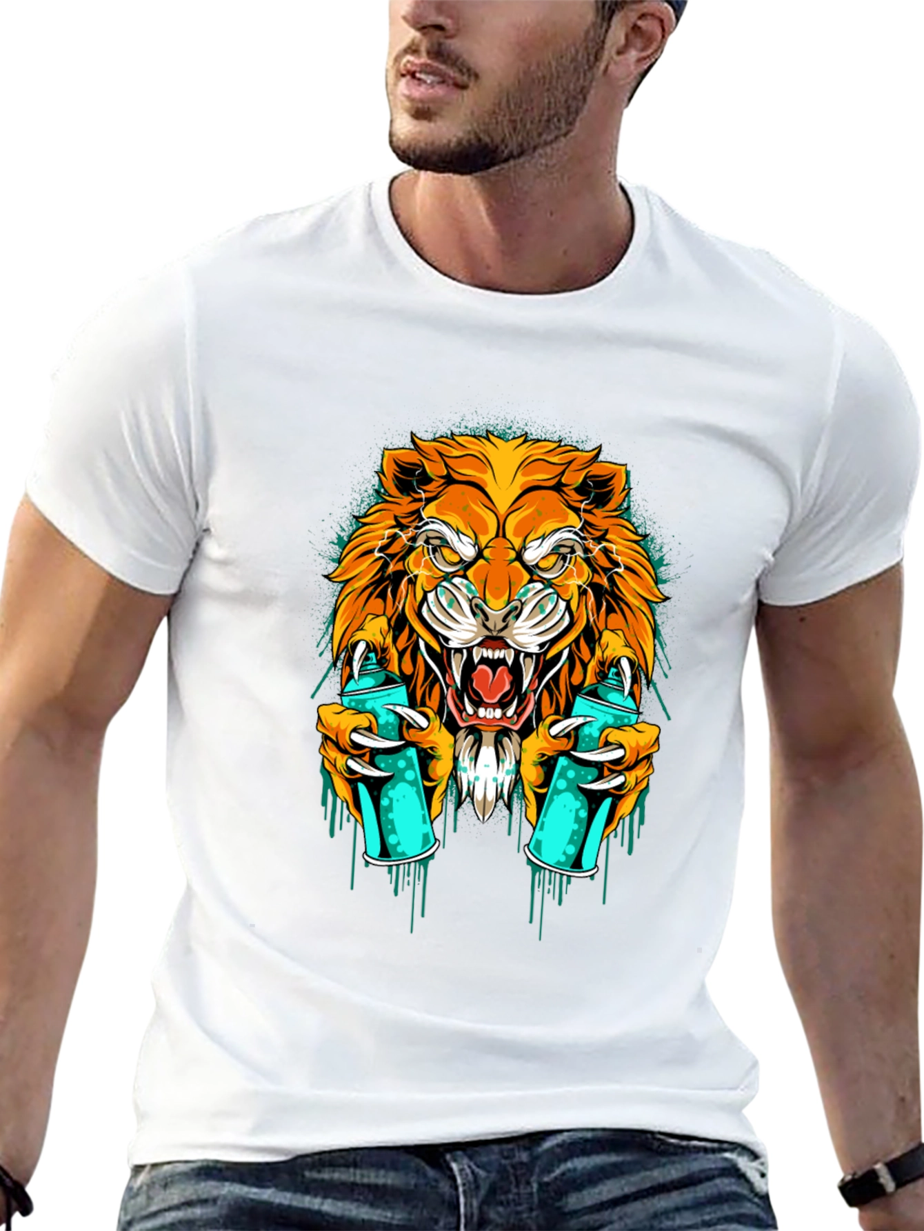 Lion Graffiti Art Graphic T-Shirt