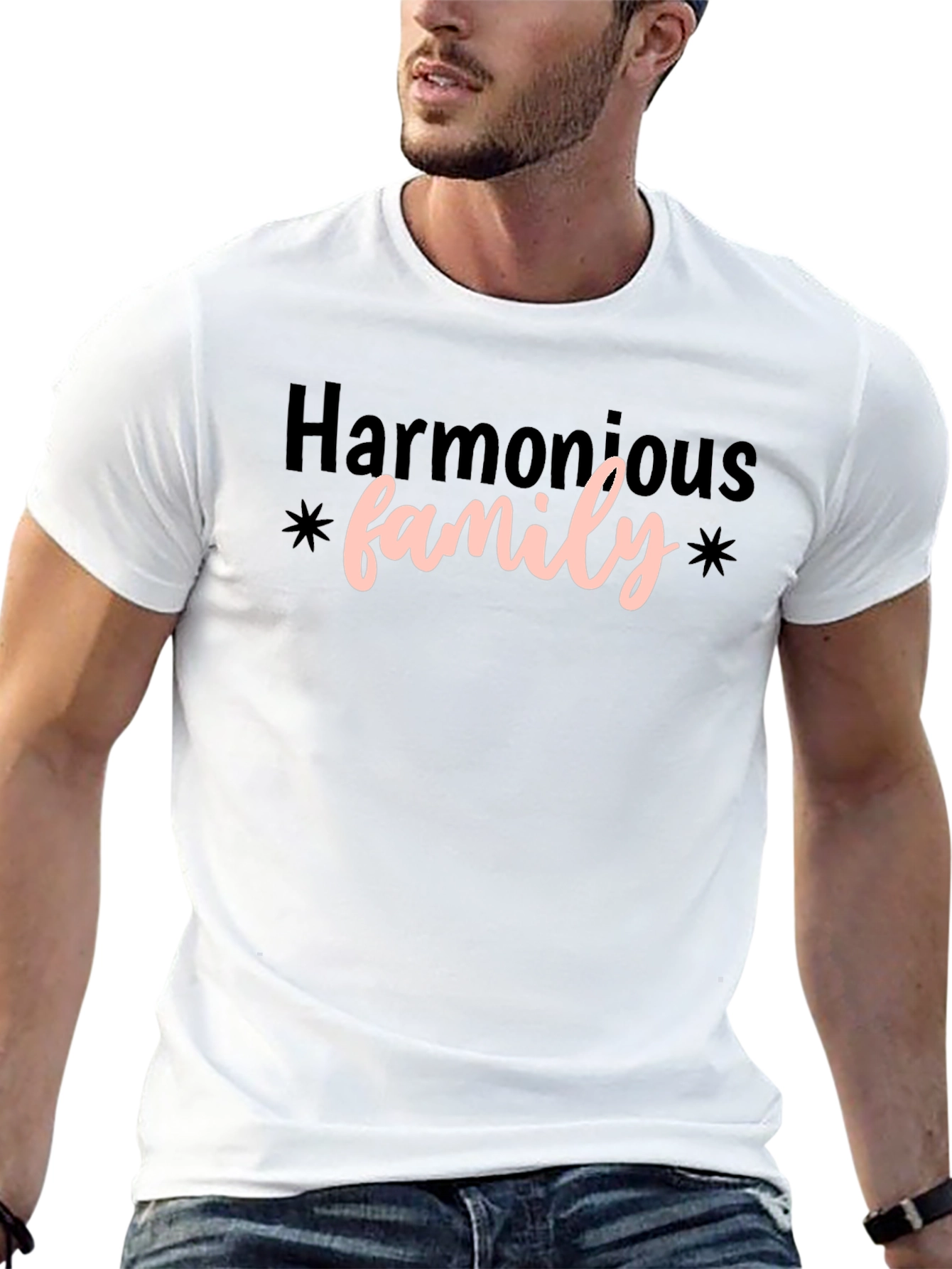 Harmonious Family Graphic Tee - Black Crew Neck T-Shirt