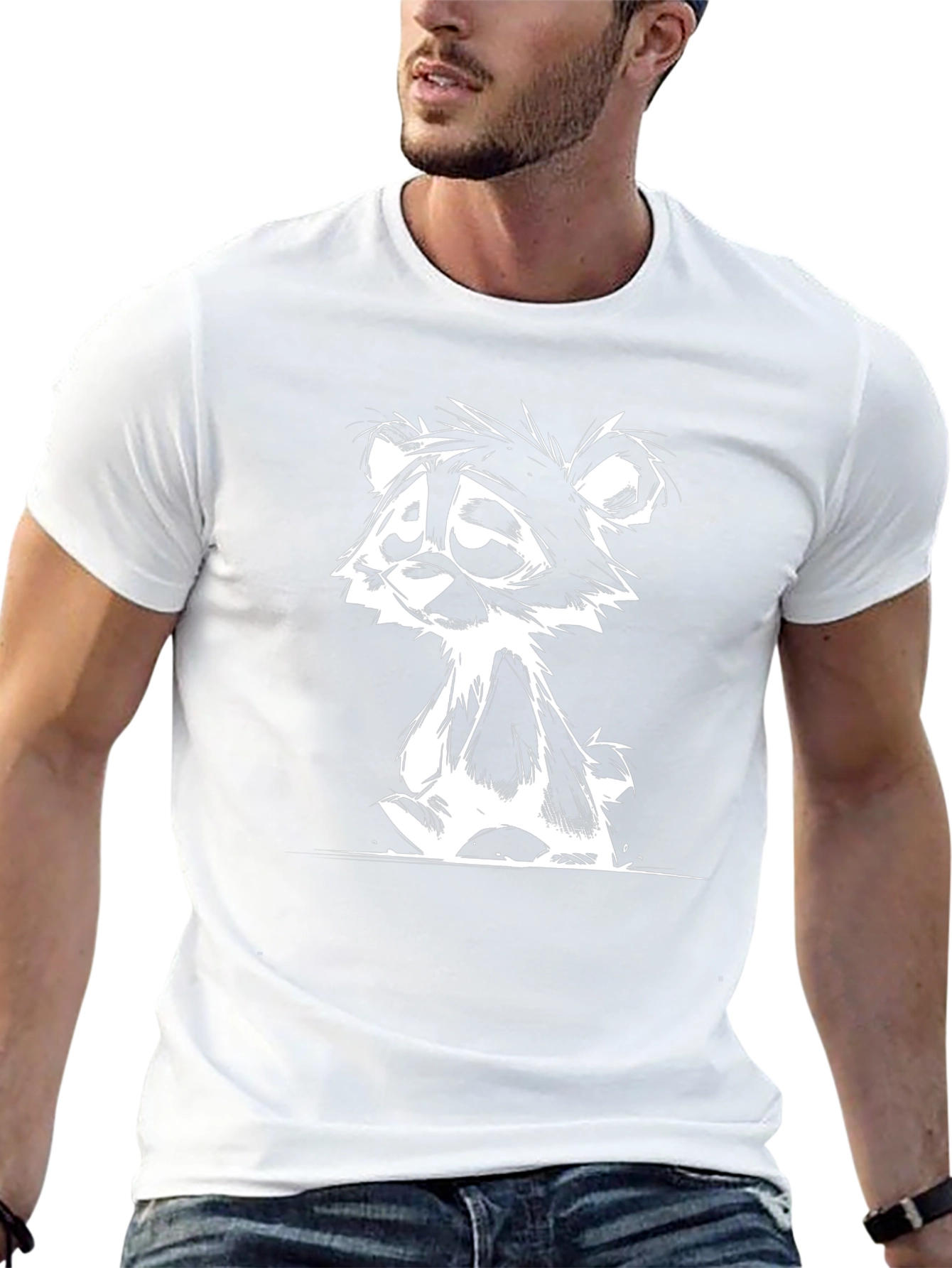 Cartoon Bear Graphic Tee - Black