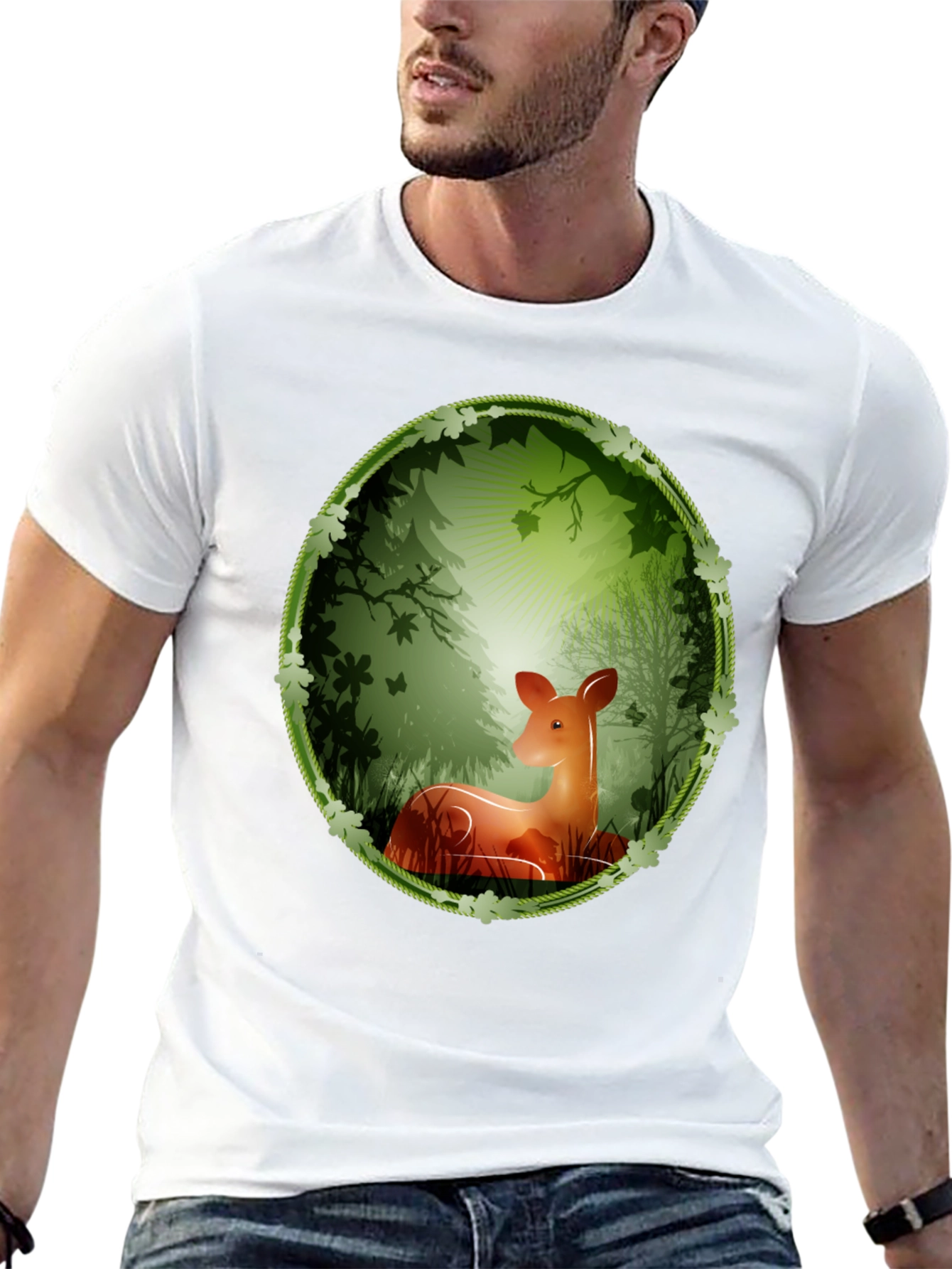 Nature Deer Graphic T-Shirt - Black