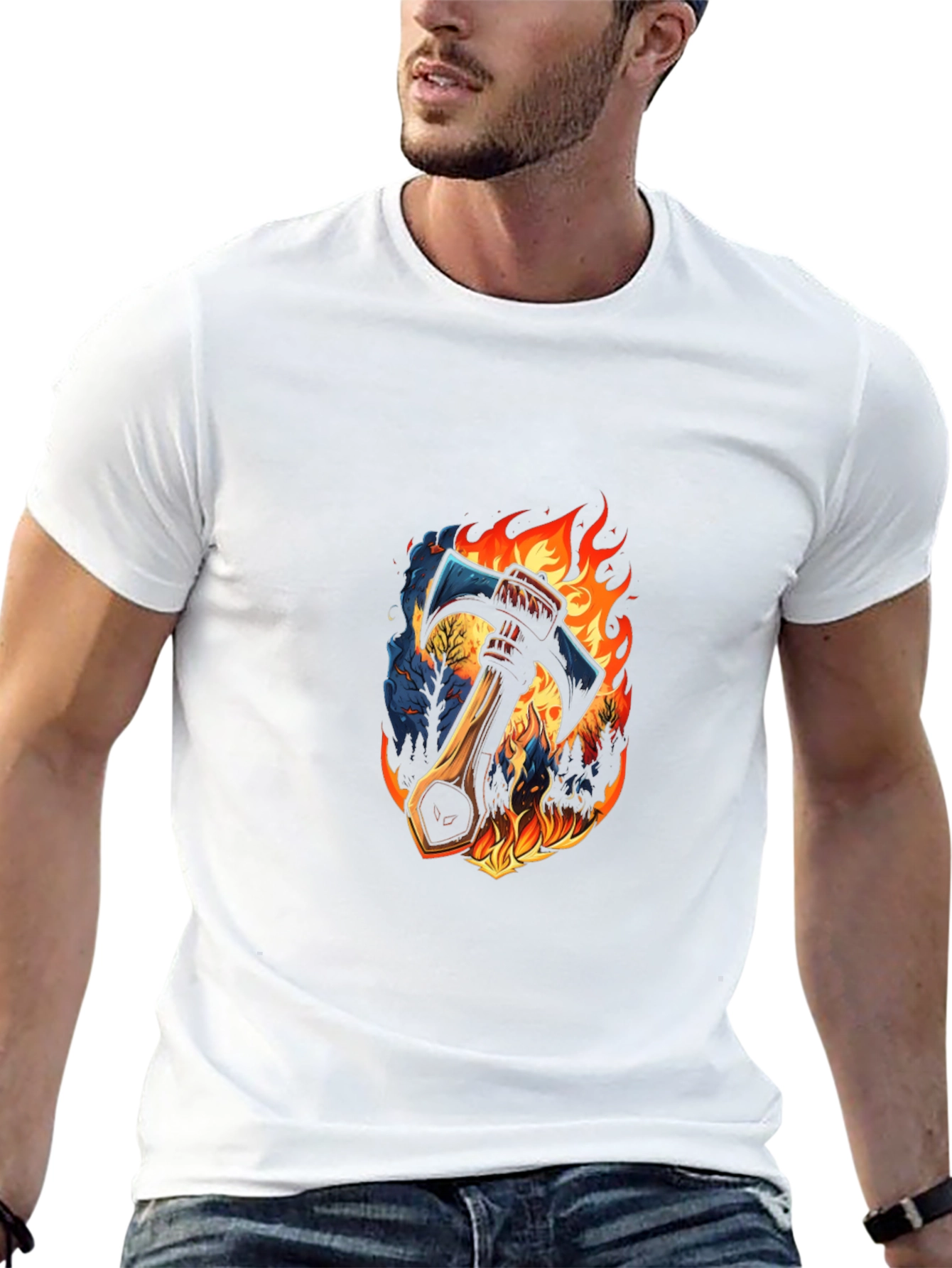 Axe in Flames Graphic Tee - Bold Design