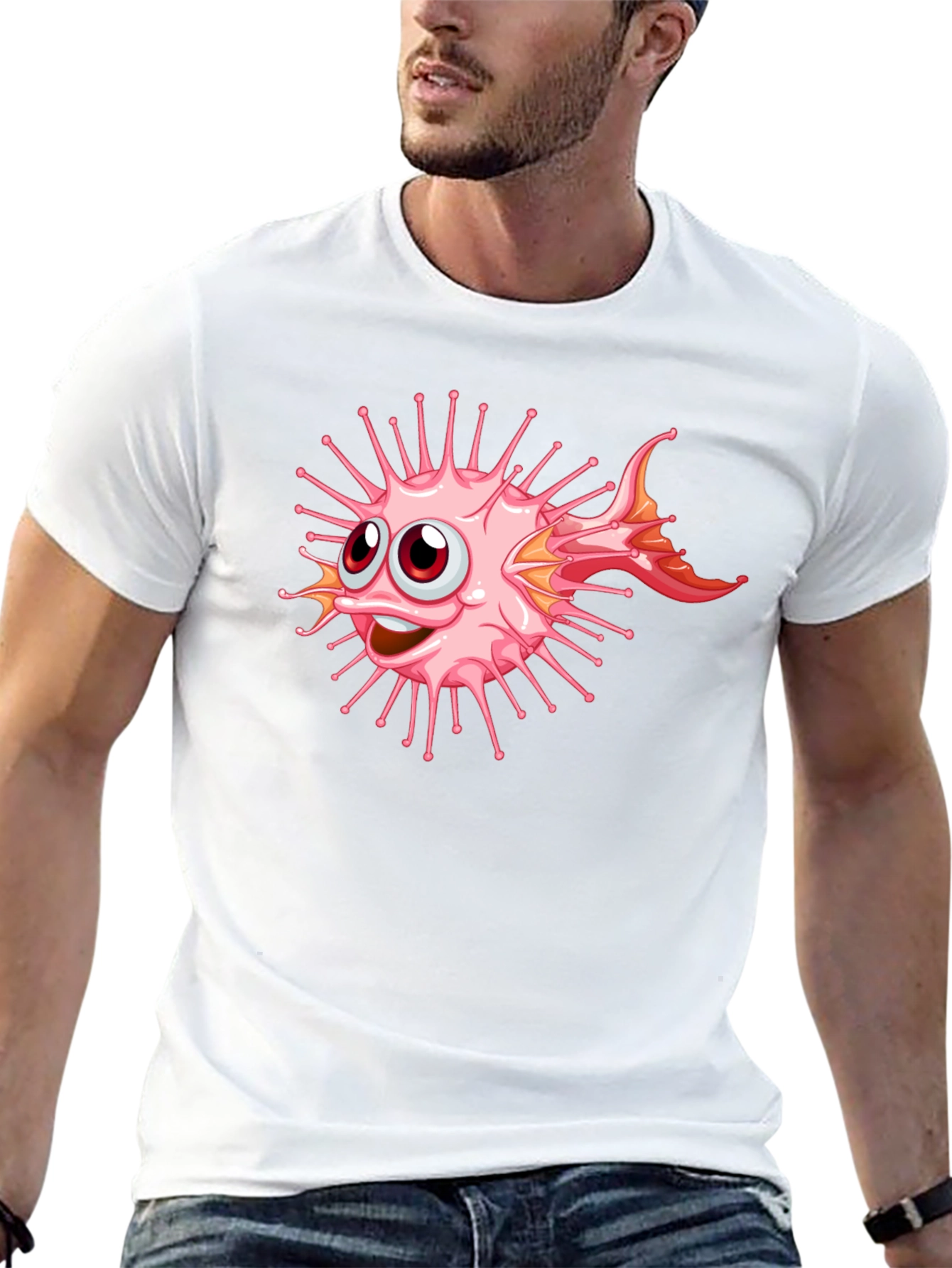 Cartoon Pufferfish Graphic Black T-Shirt