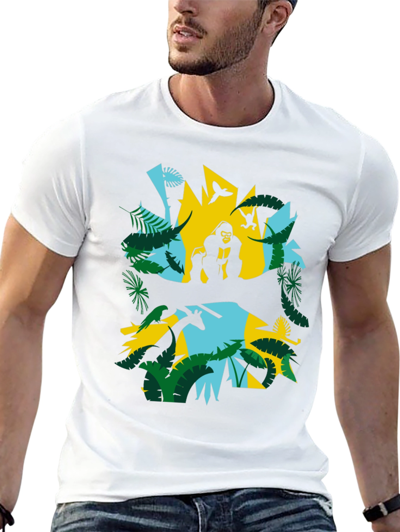 Jungle Animal Graphic Print Black T-Shirt
