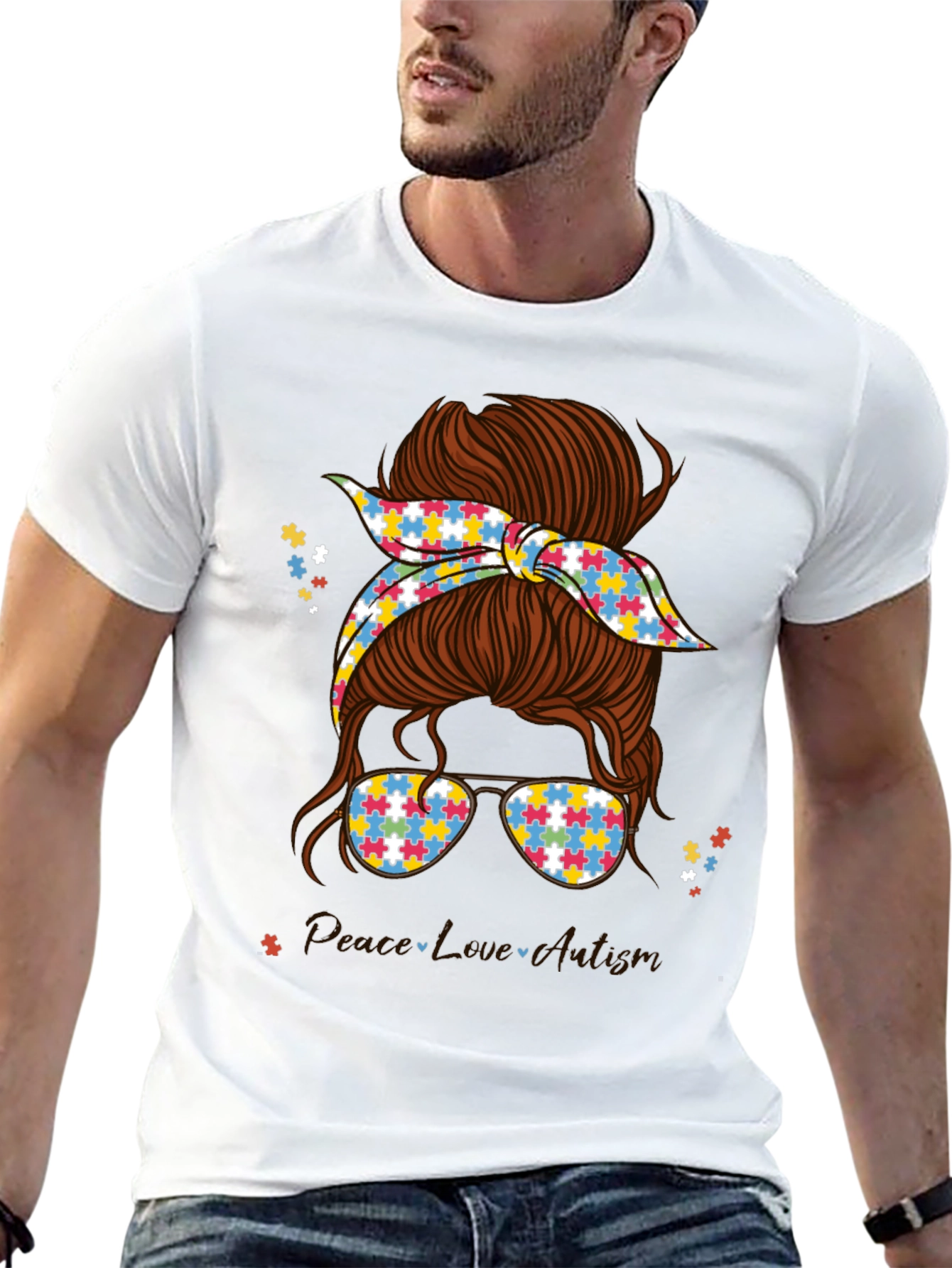 Autism Awareness Messy Bun T-Shirt