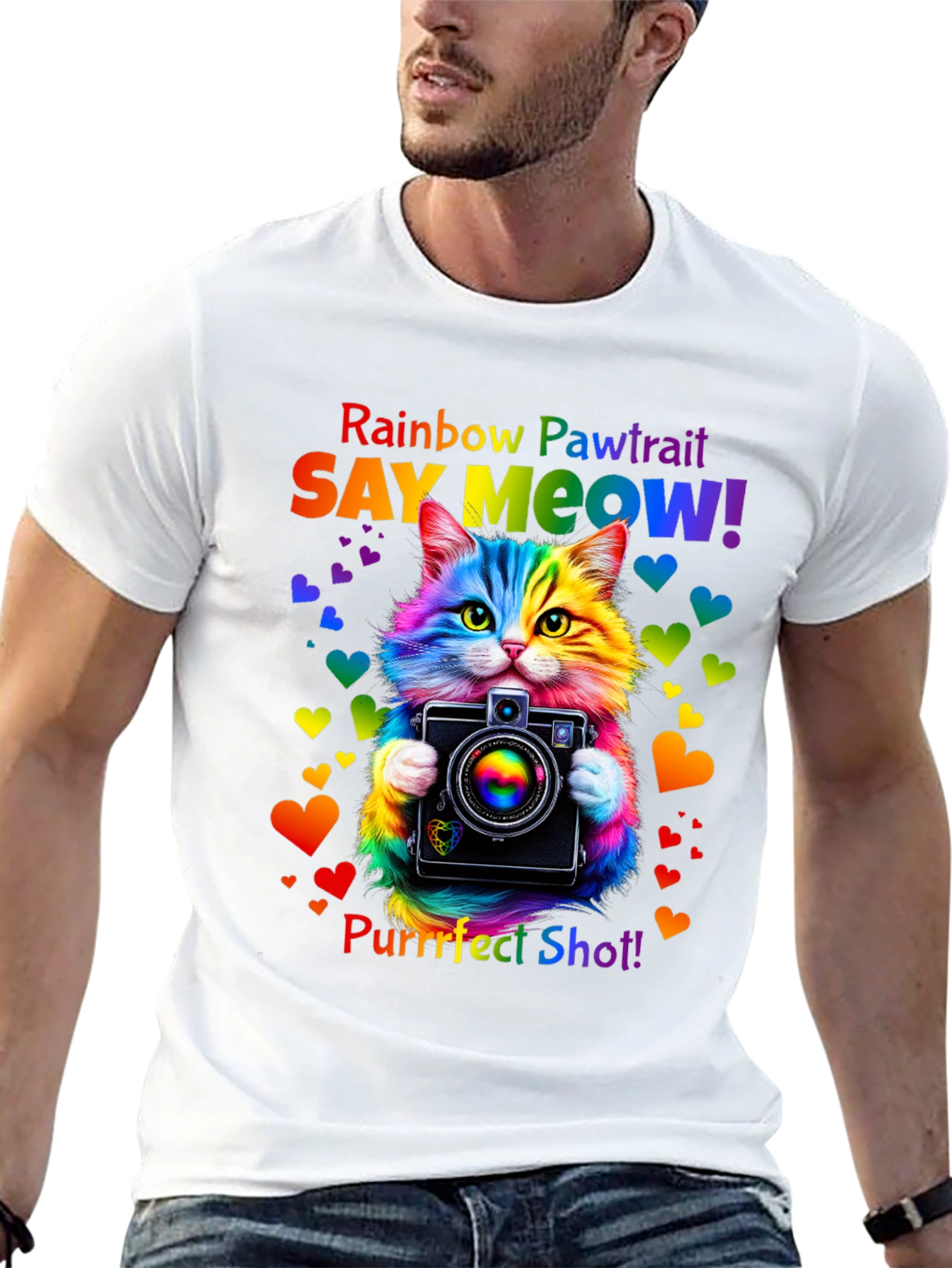 Rainbow Pawtrait Cat T-Shirt