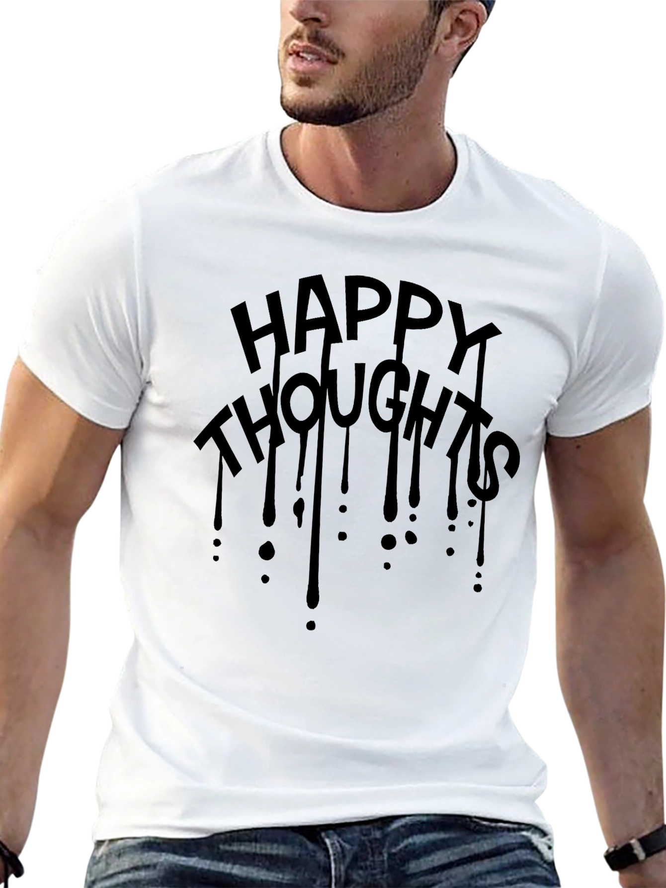 Happy Thoughts Drip Graphic Tee - Black