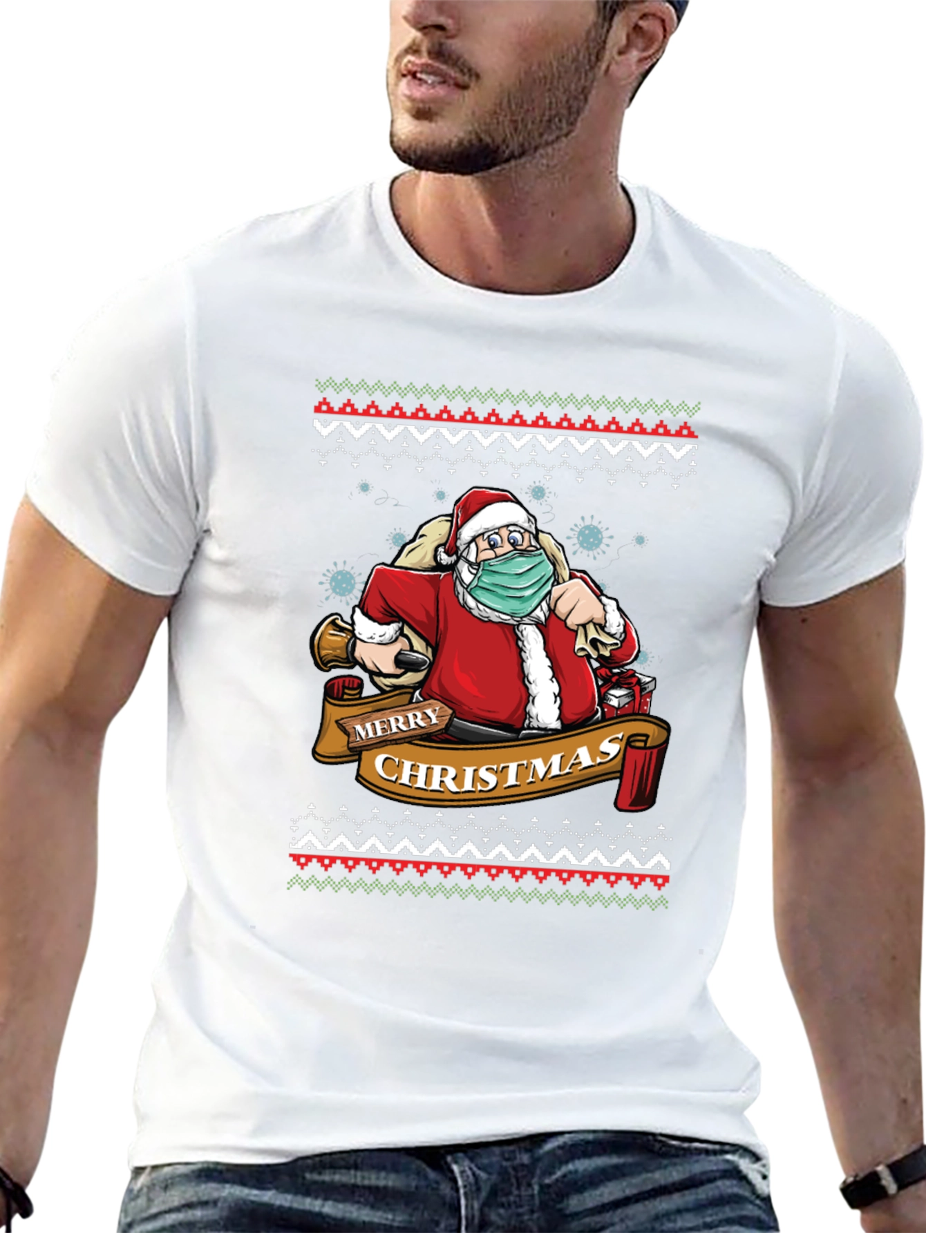 Festive Santa Mask Christmas T-Shirt