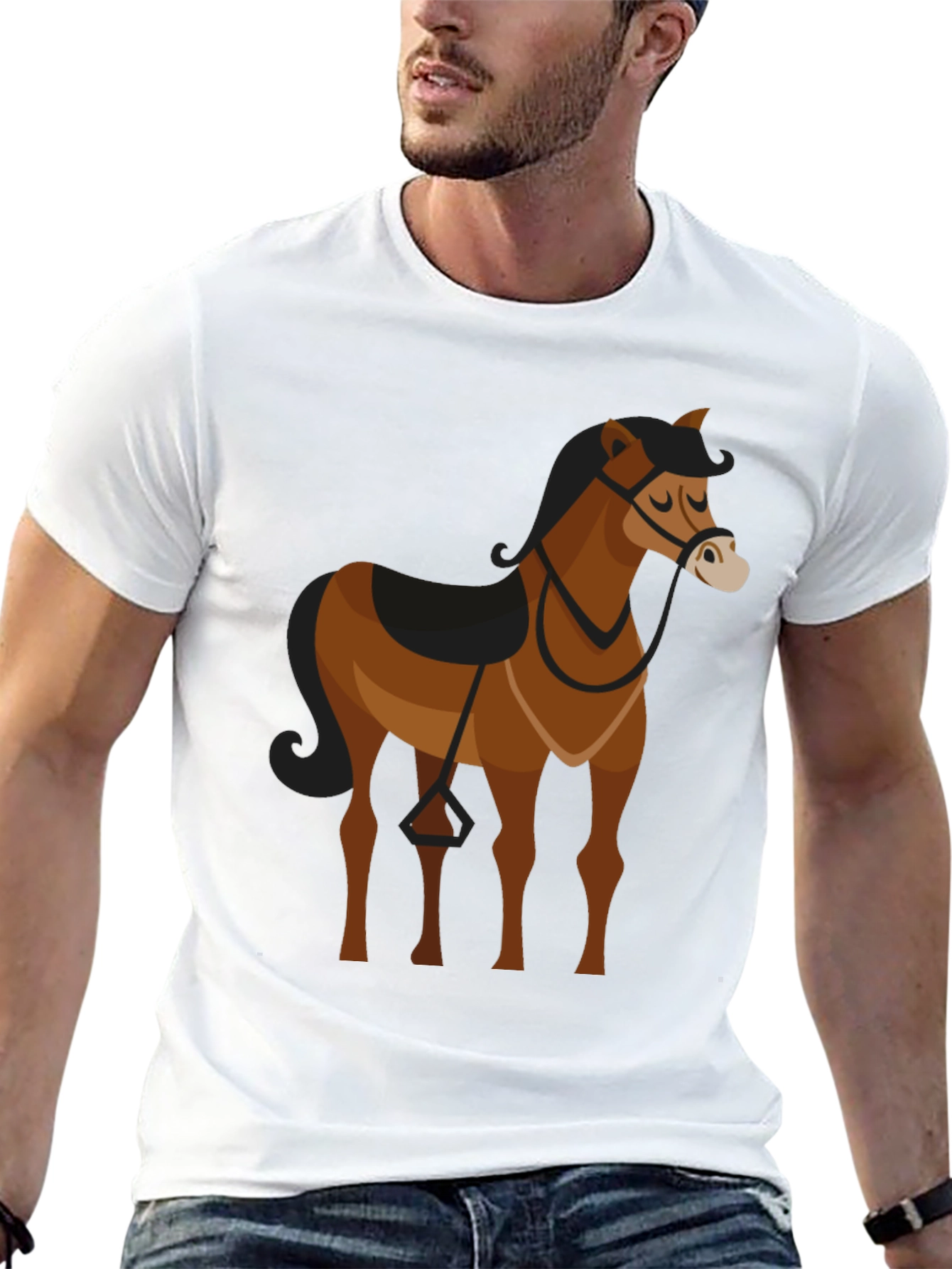 Black T-Shirt with Brown Horse Graphic