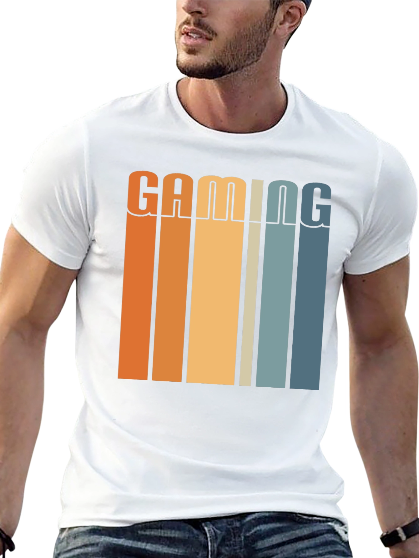 Gaming Retro Striped Graphic T-Shirt