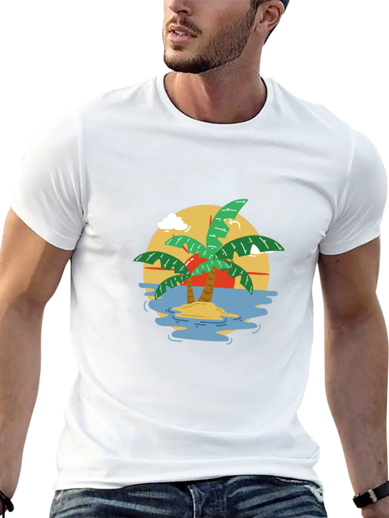 Tropical Island Graphic T-Shirt - Black