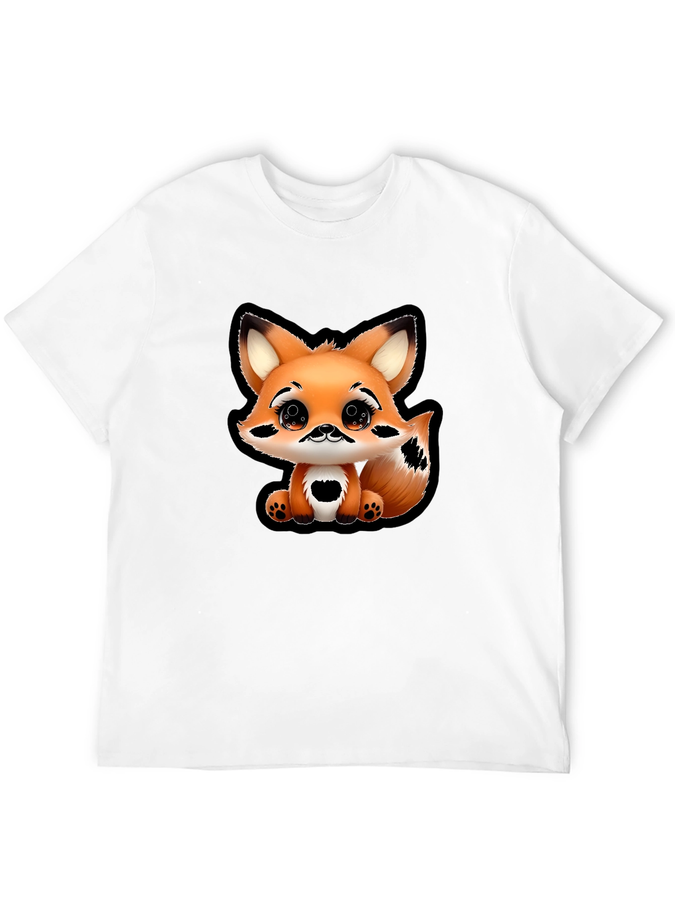 Cute Cartoon Fox Graphic Tee - Black