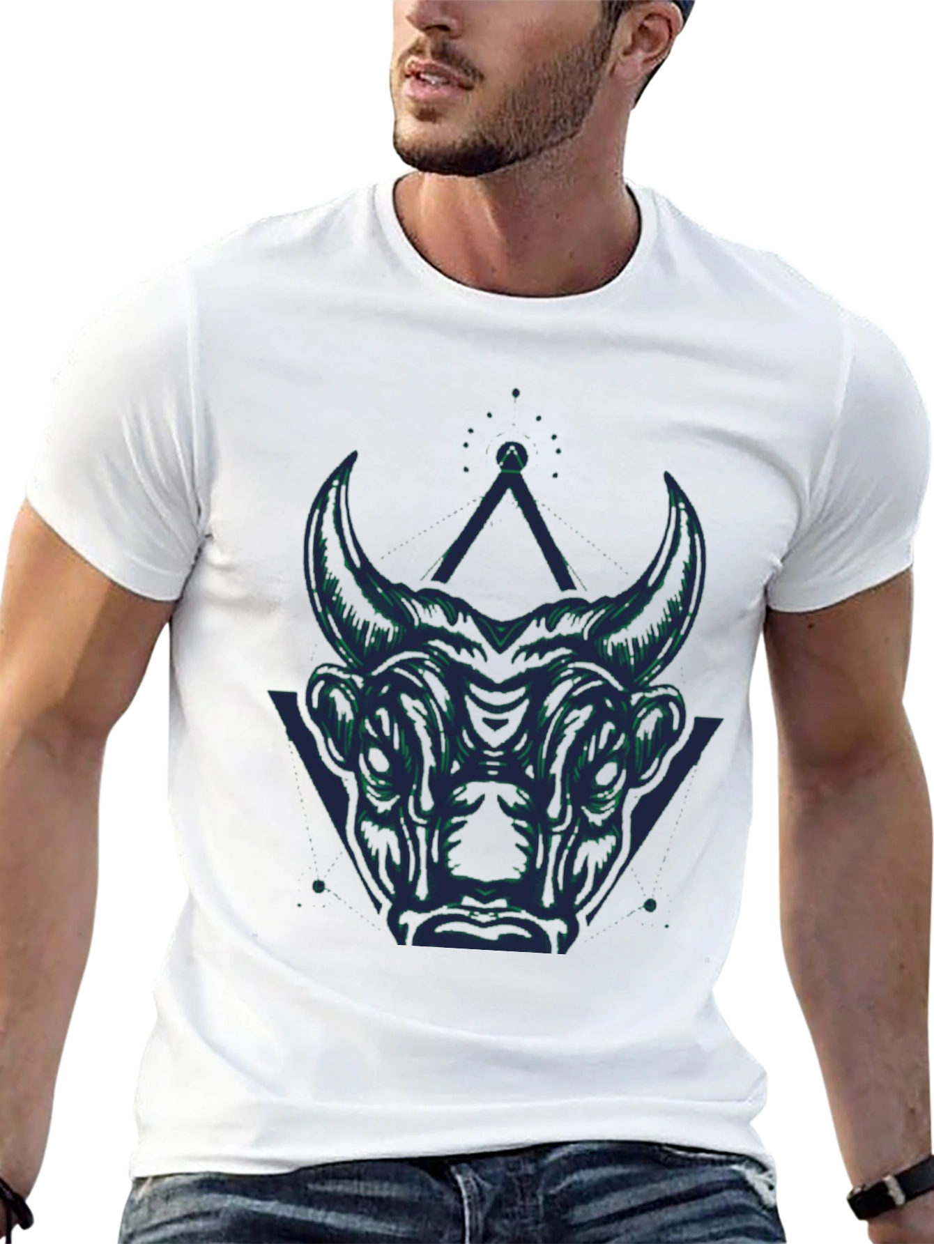 Abstract Bull Graphic Tee - Black Cotton Blend