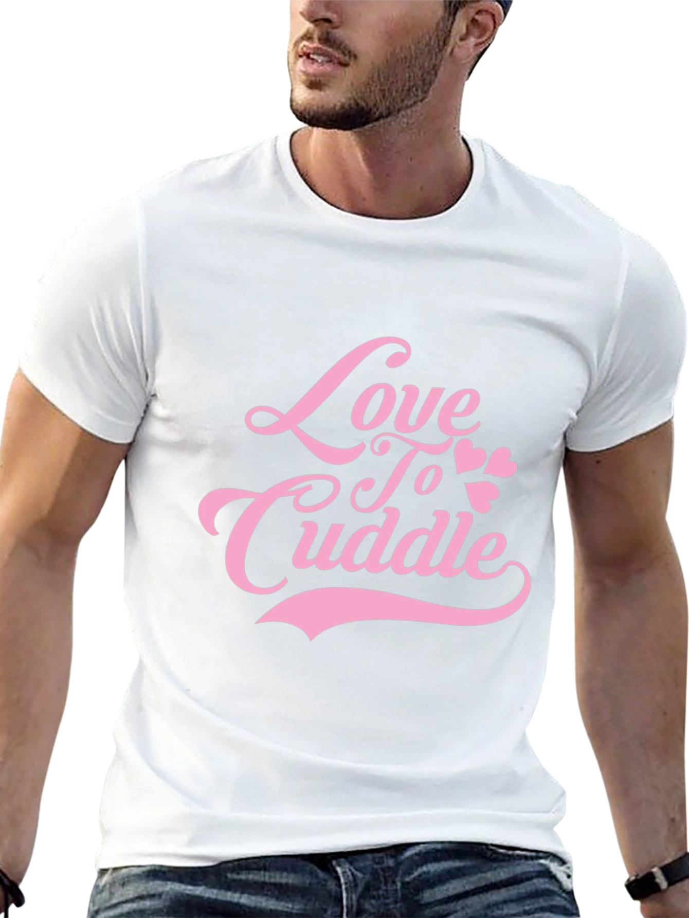 Love To Cuddle Pink Graphic Black T-Shirt
