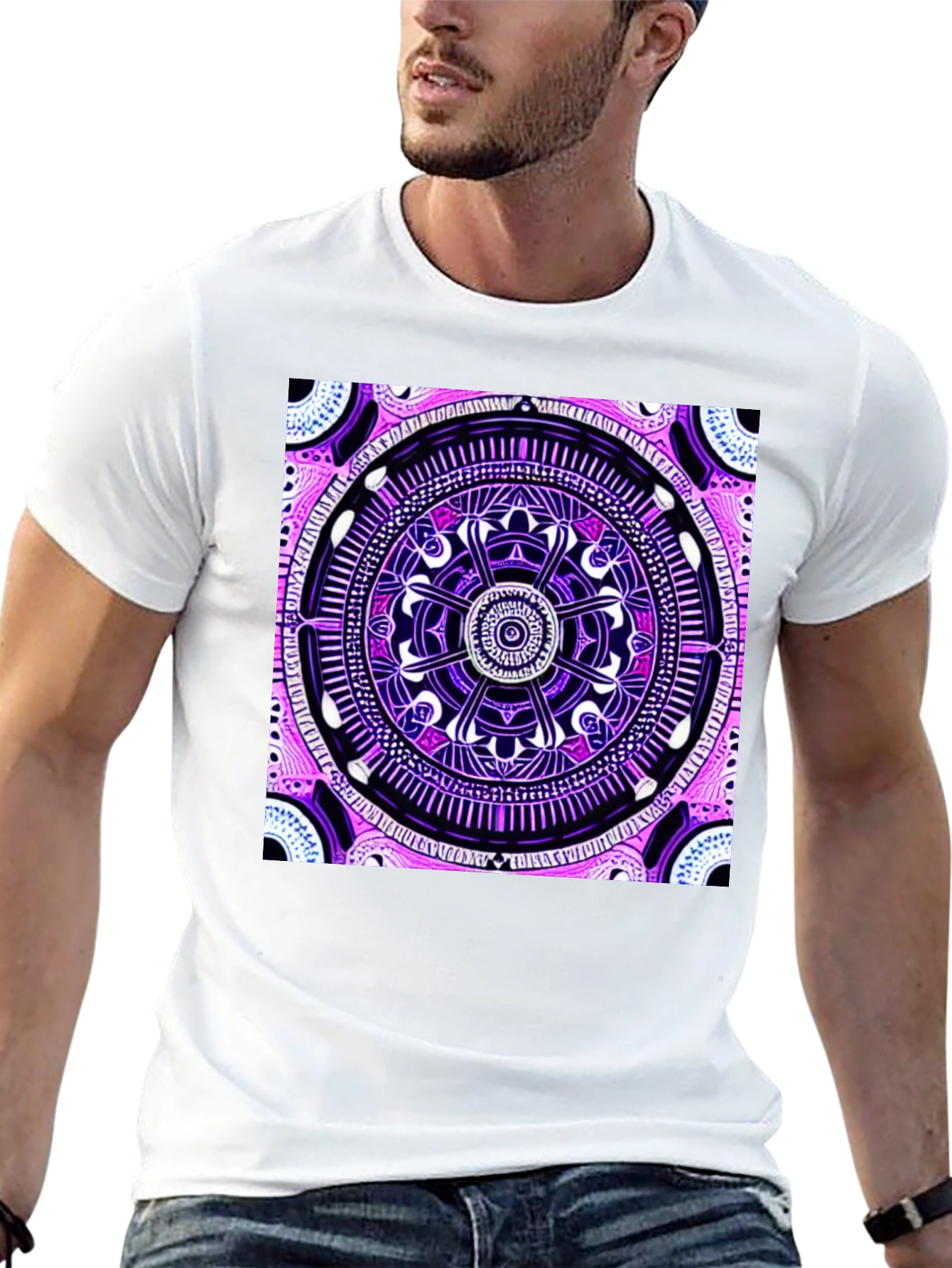 Psychedelic Mandala Graphic Tee - Black Cotton T-Shirt