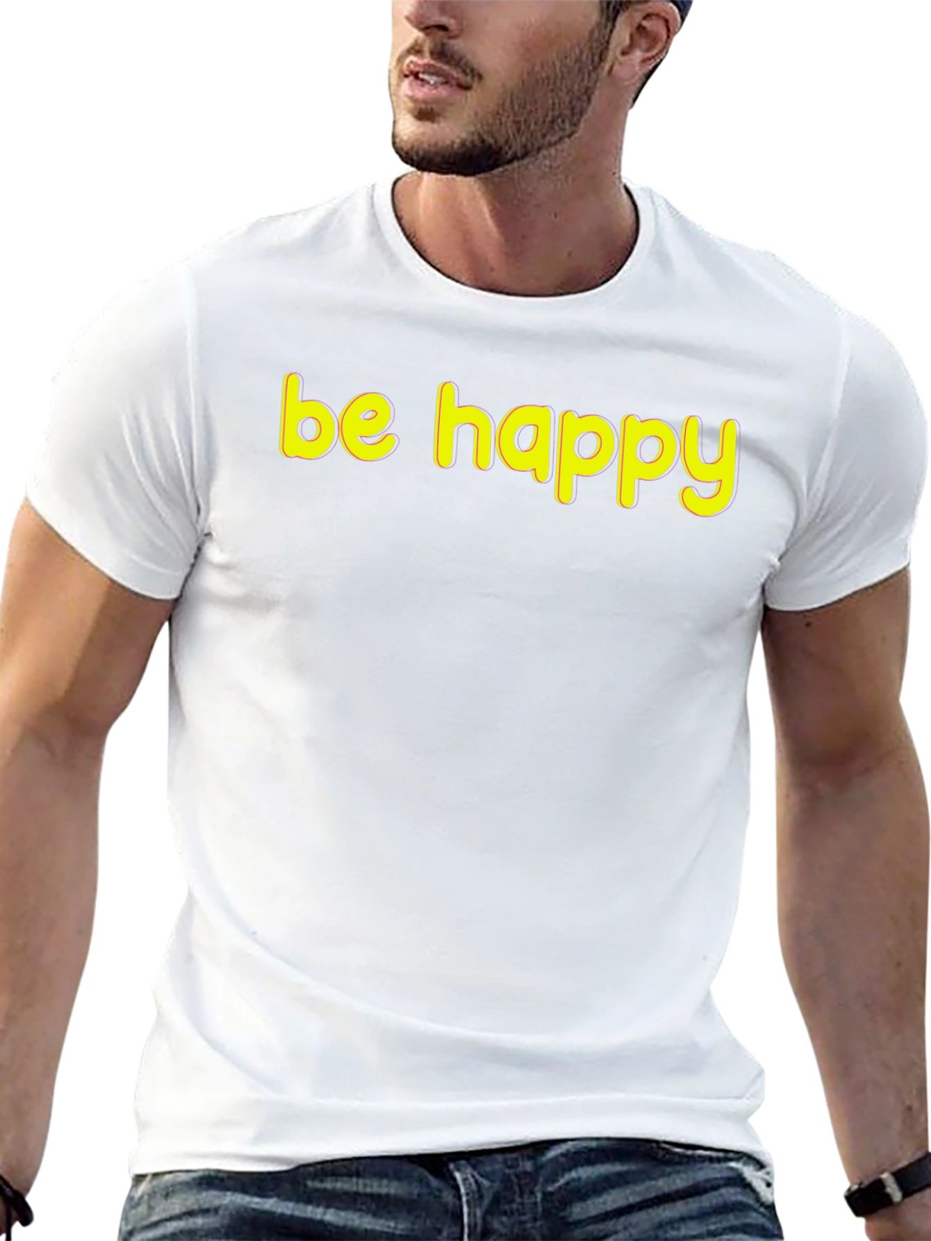 Be Happy Graphic Tee - Black Cotton T-Shirt