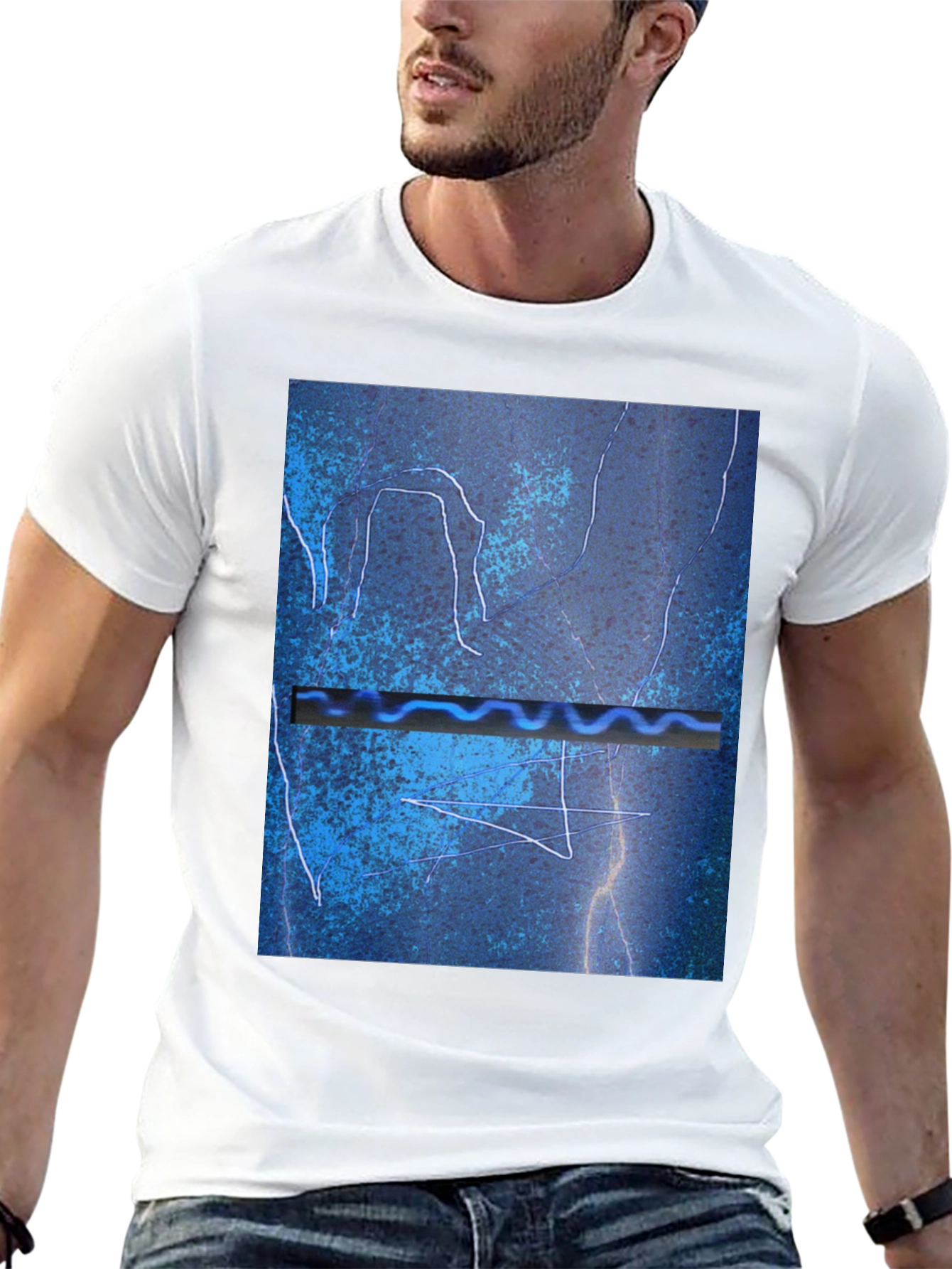 Abstract Blue Graphic Print Black T-Shirt