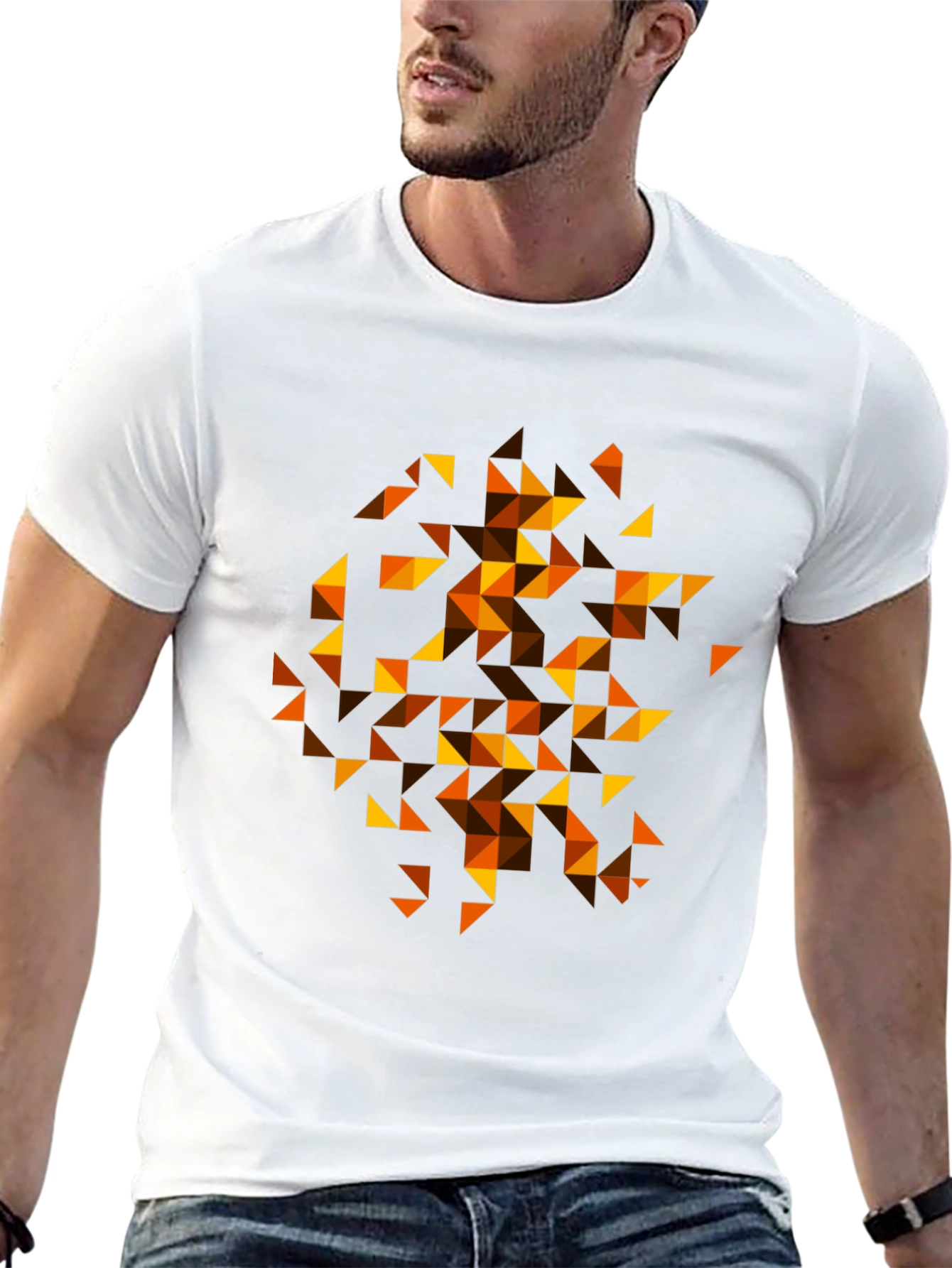 Geometric Triangle Pattern Tee - Black