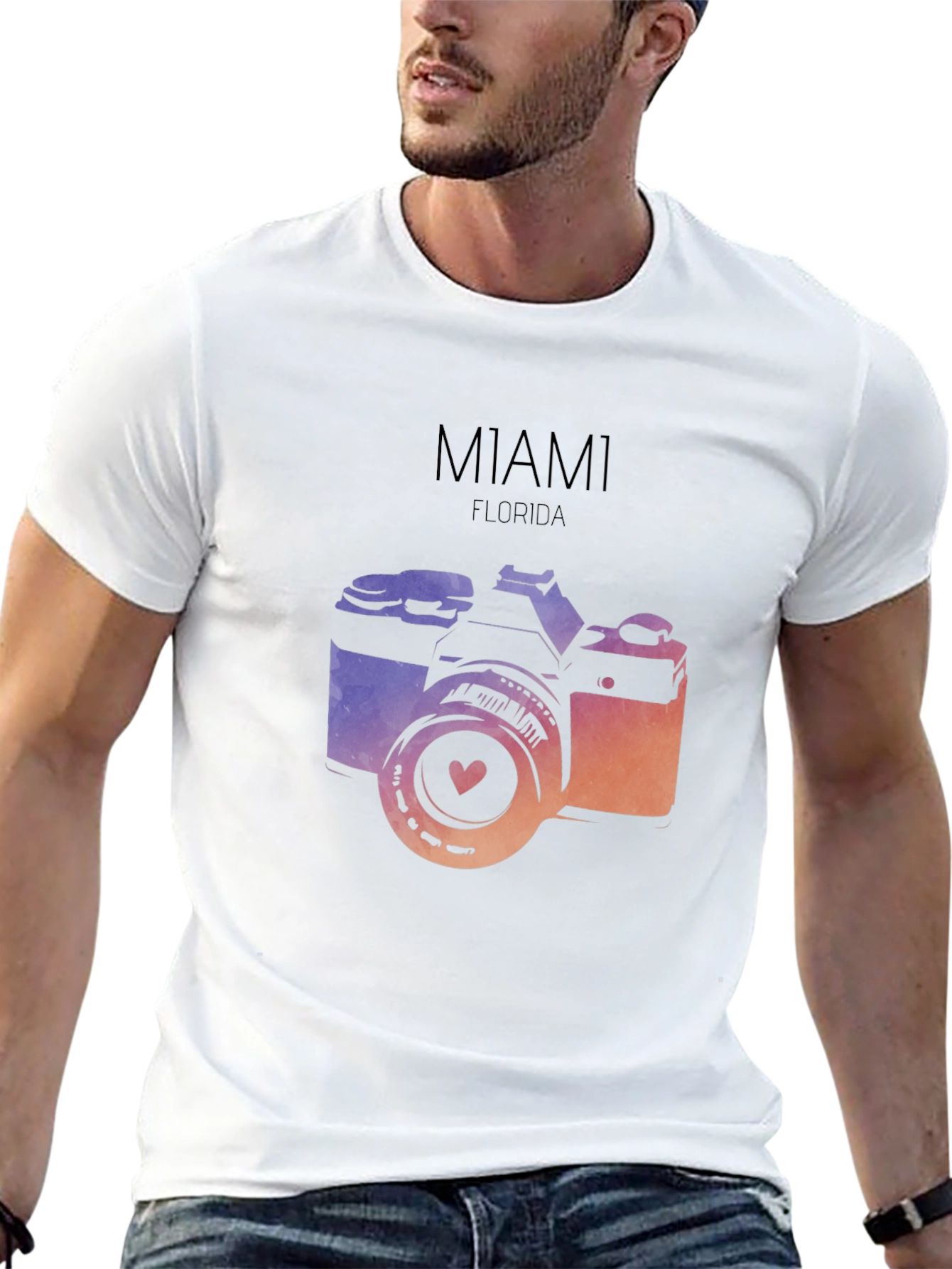 Miami Florida Camera Graphic T-Shirt - Black