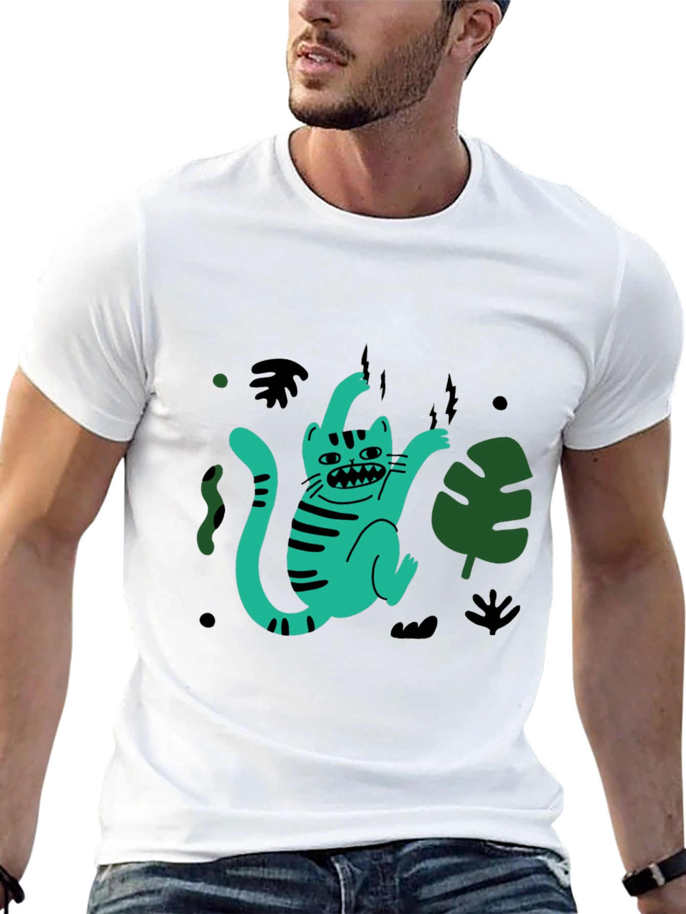 Funky Feline Tee: Cartoon Cat Graphic T-Shirt