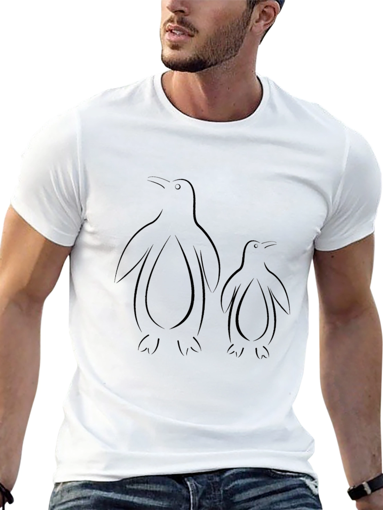 Minimalist Penguin Family Black T-Shirt