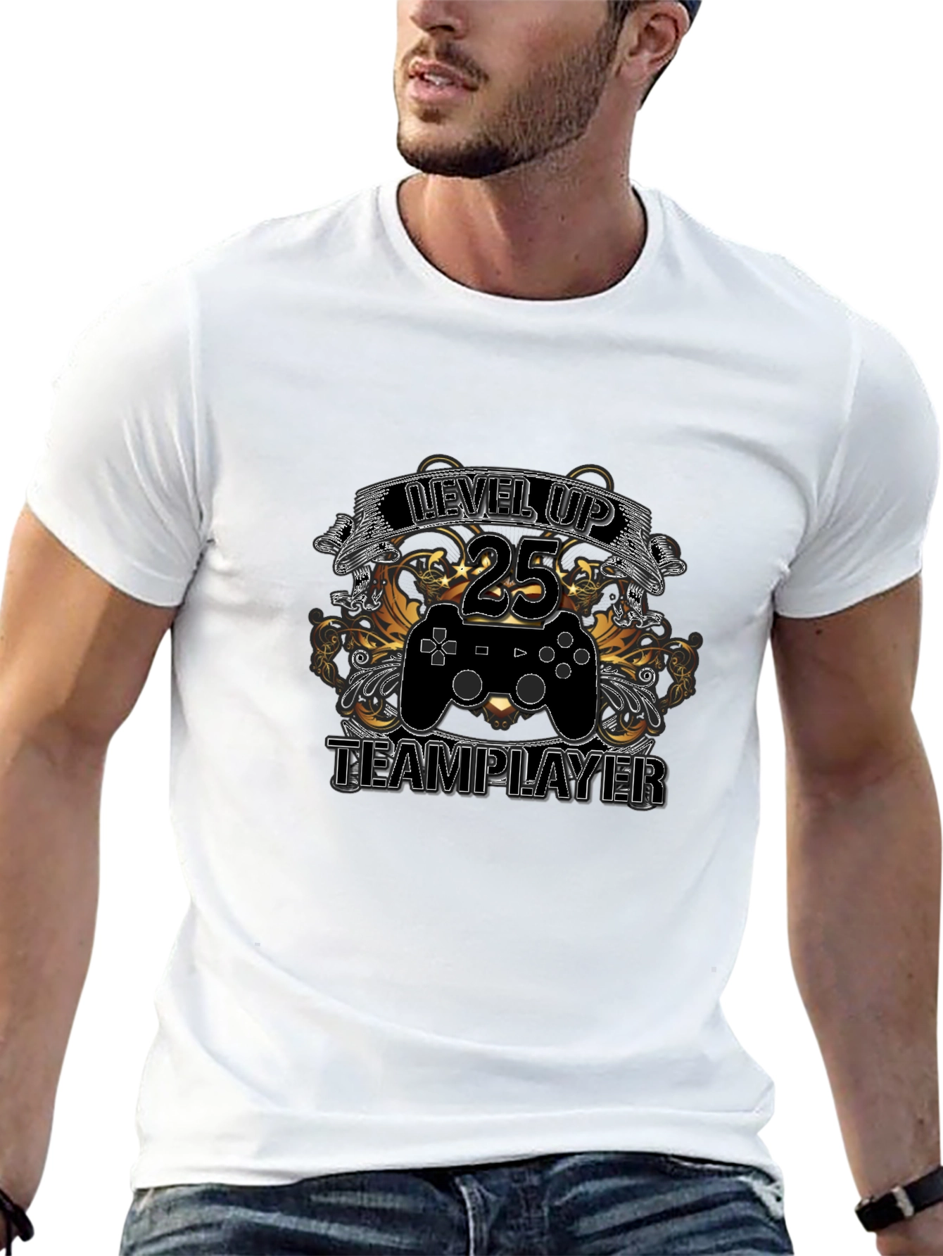 Level Up 25 Team Player Black Graphic Tee