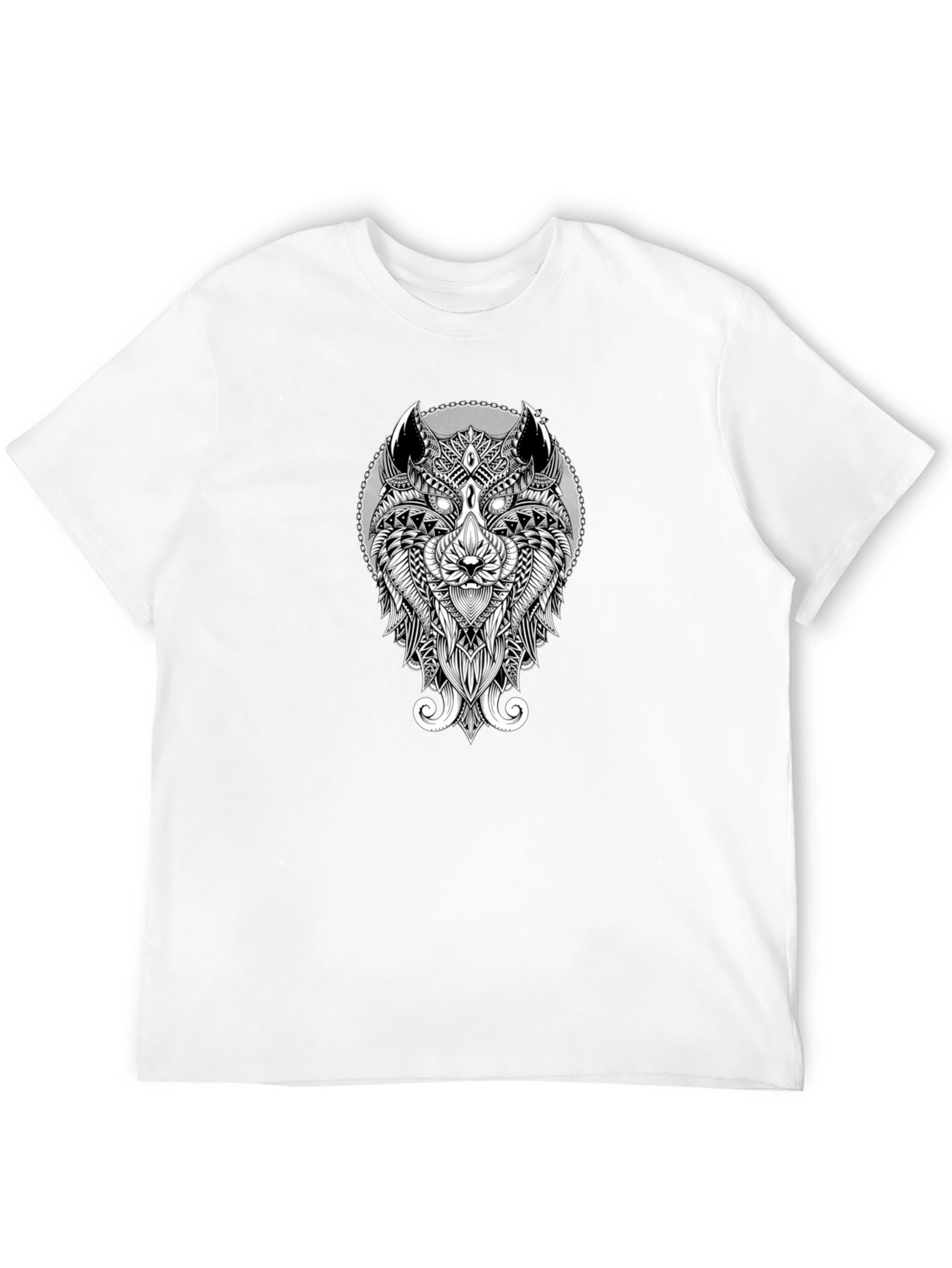 Abstract Wolf Graphic Print Black T-Shirt