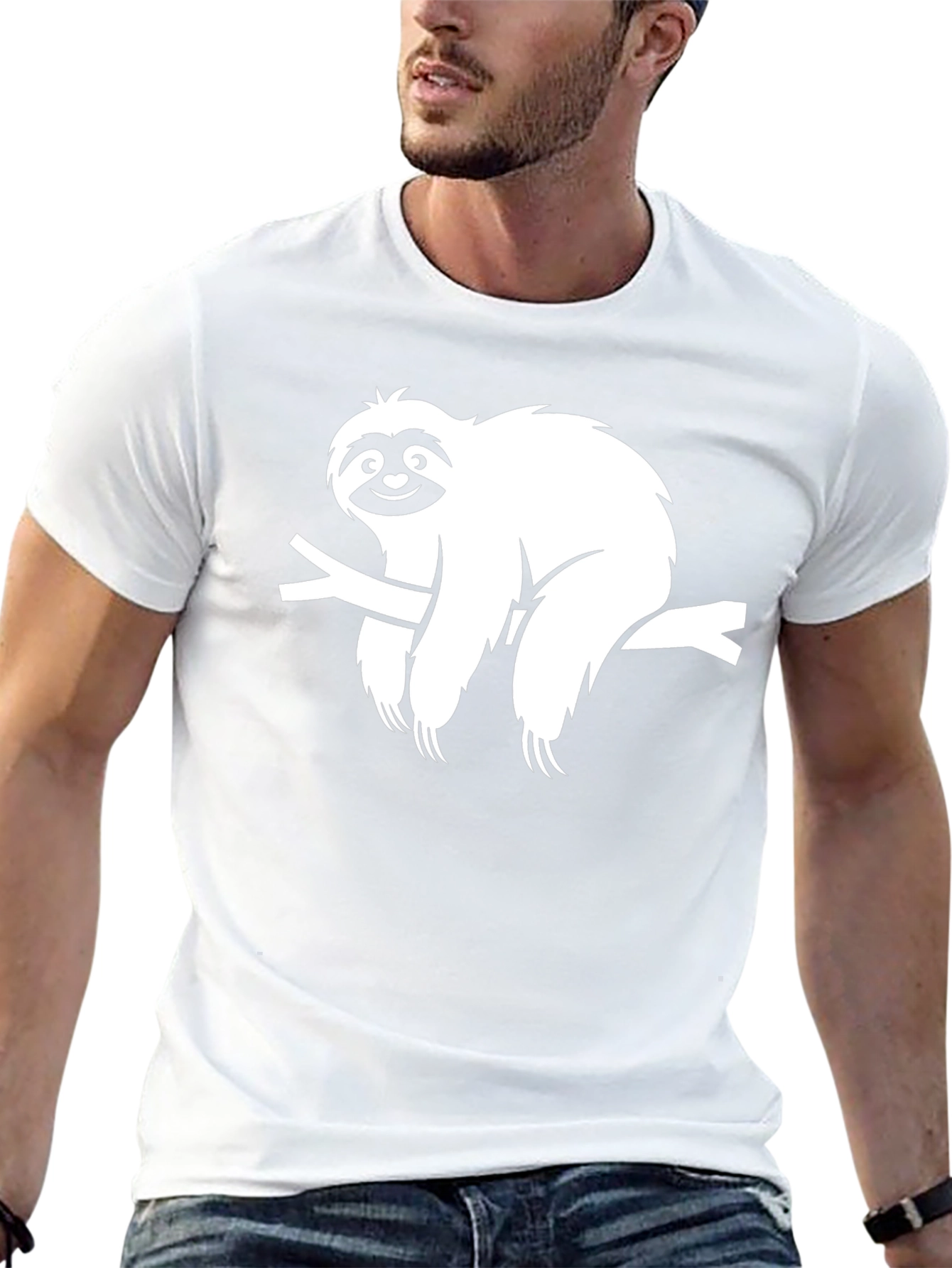 Sloth on Branch Graphic Tee - Unisex Black T-Shirt