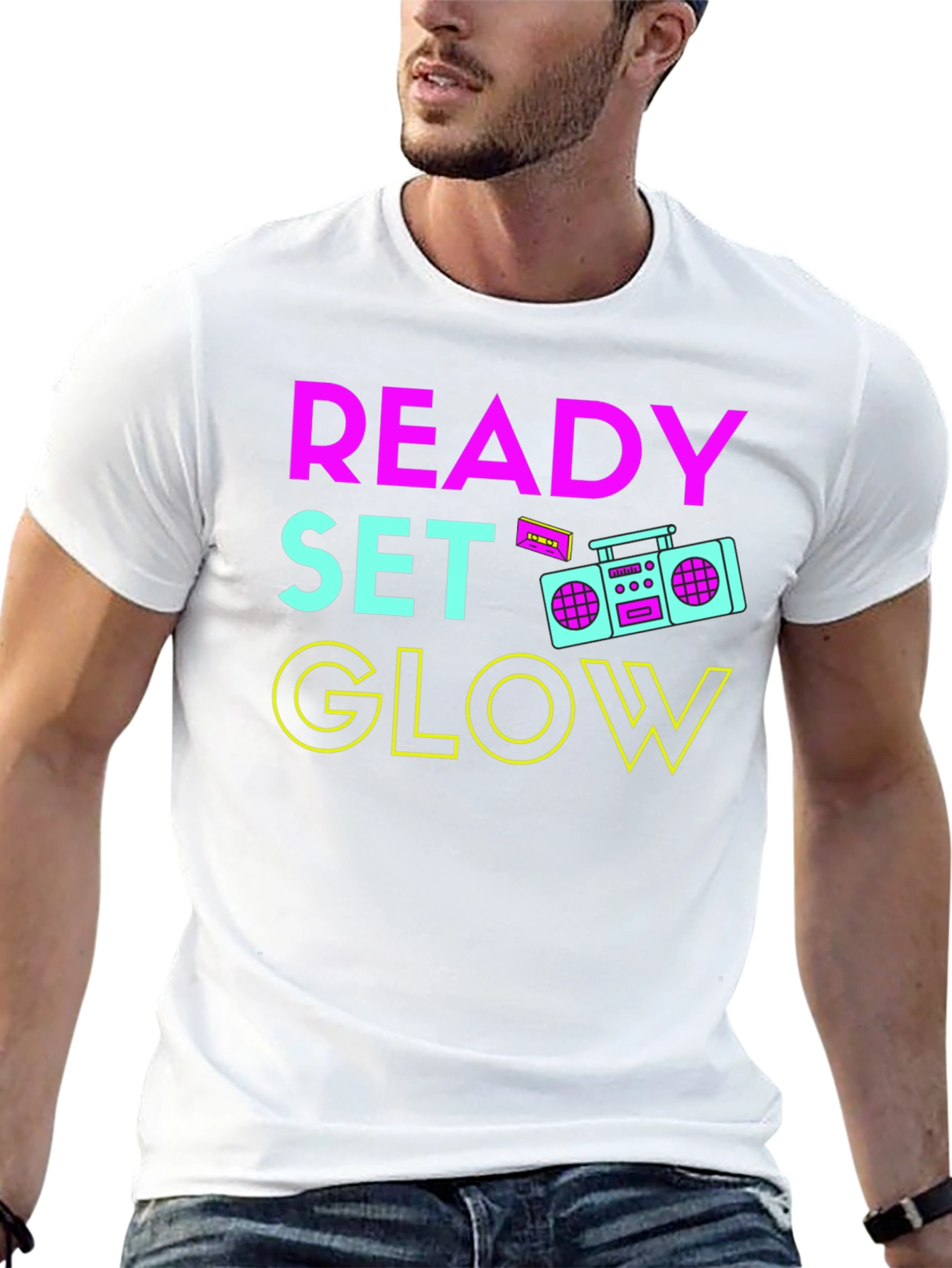 Ready Set Glow 80s Retro Boombox T-Shirt