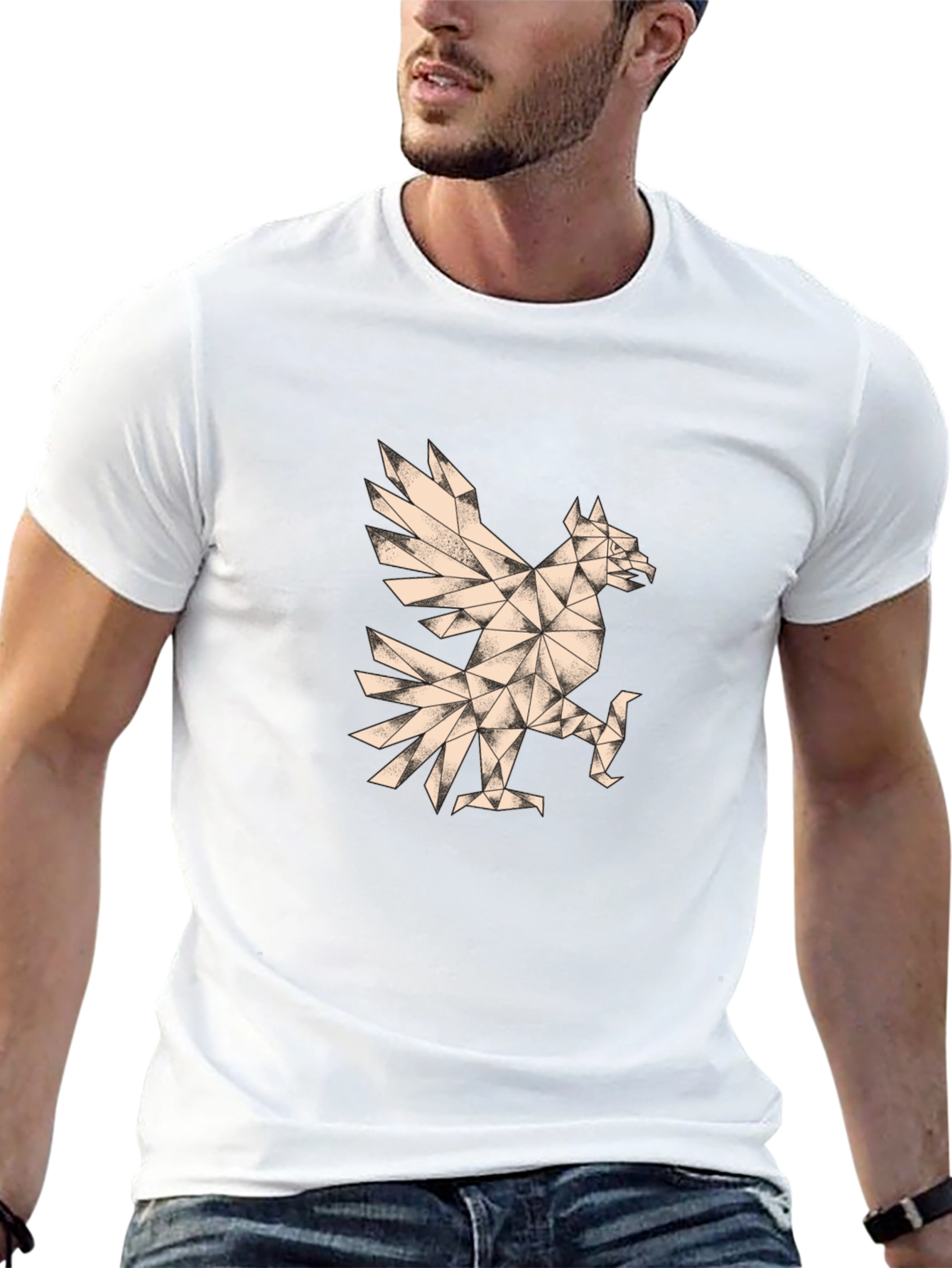 Geometric Eagle Graphic Tee - Stylish Mens Black T-Shirt