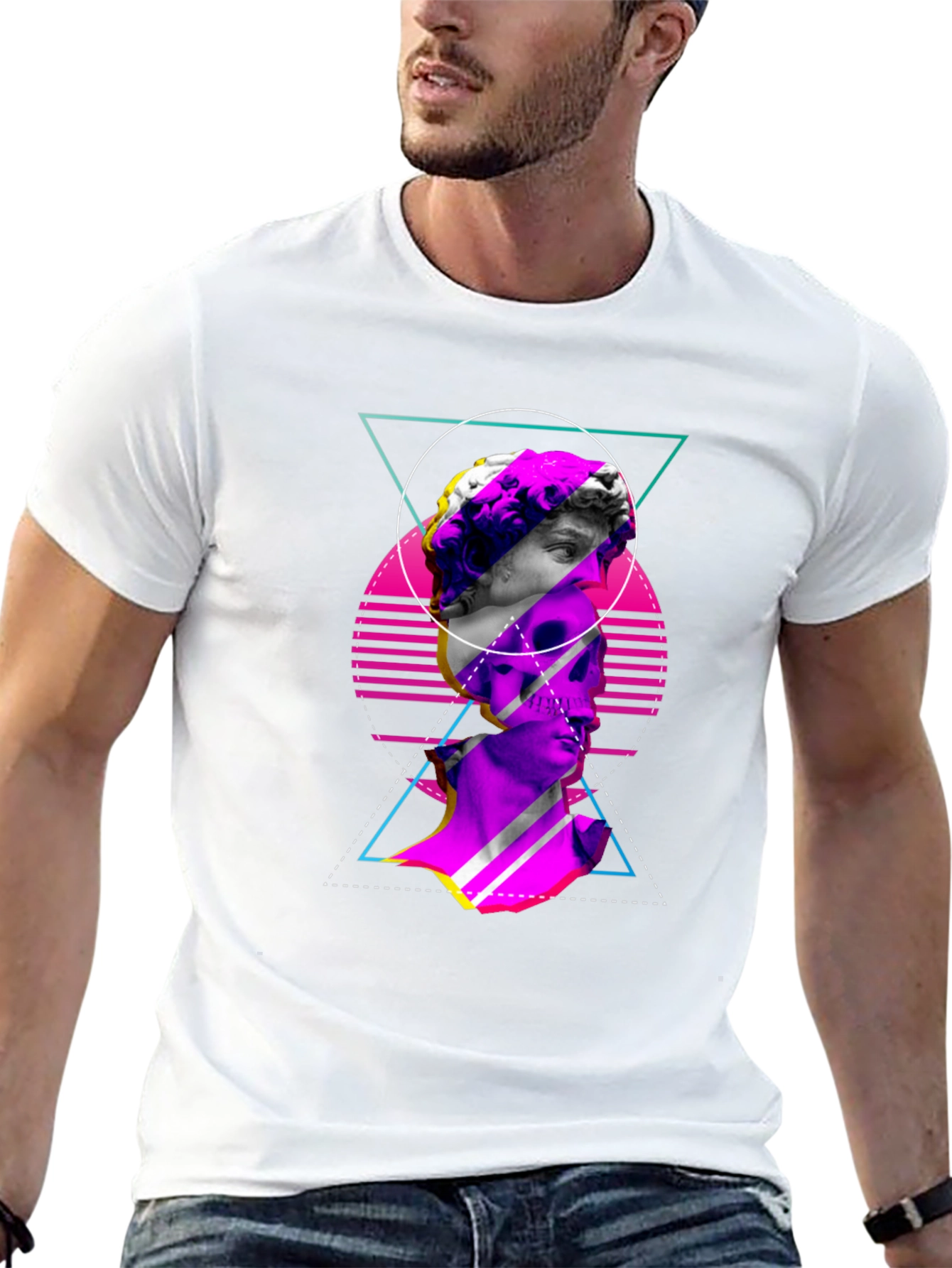 Vaporwave Statue Graphic Tee - Edgy Mens T-Shirt