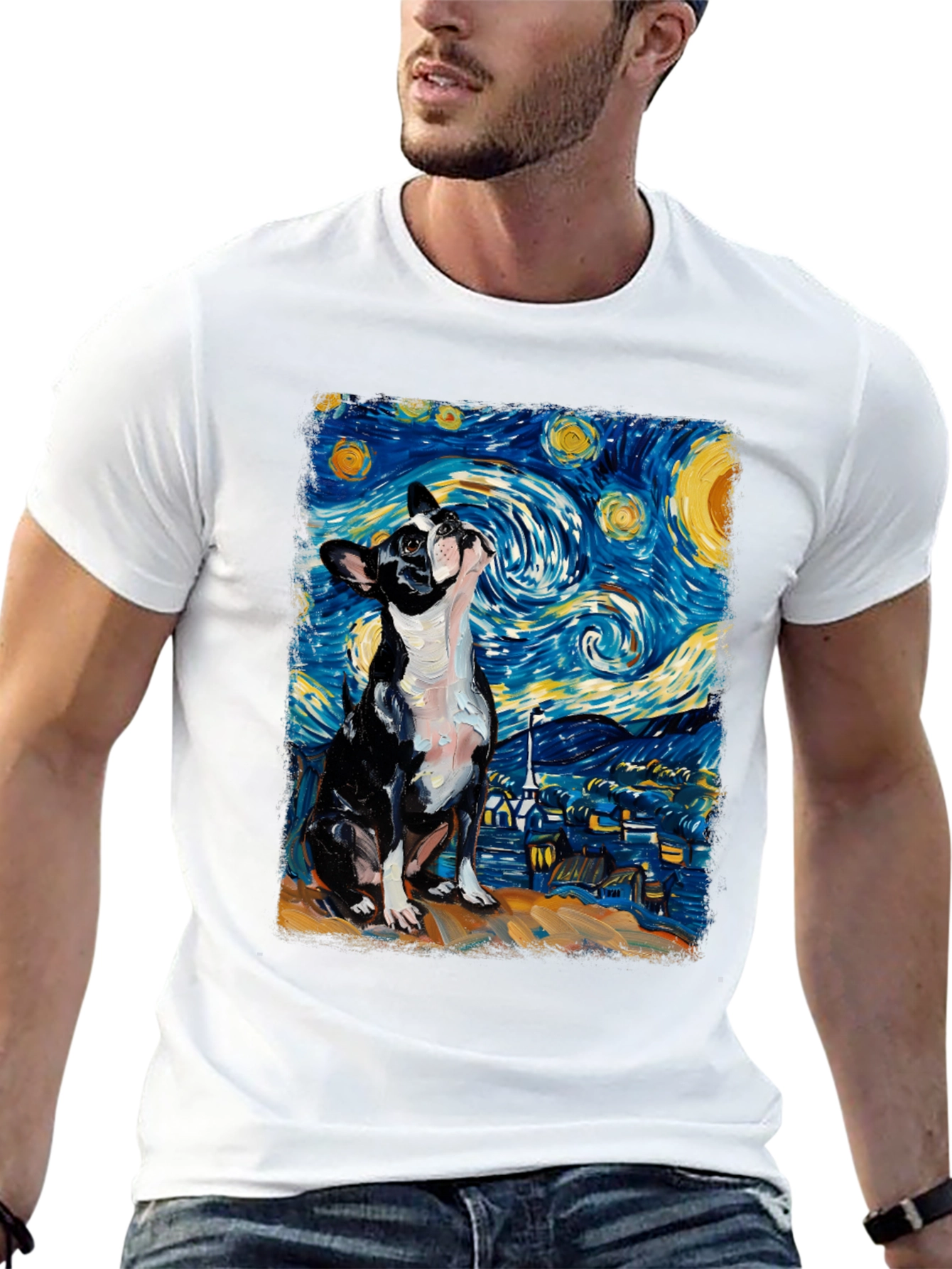 Starry Night Boston Terrier Graphic Tee