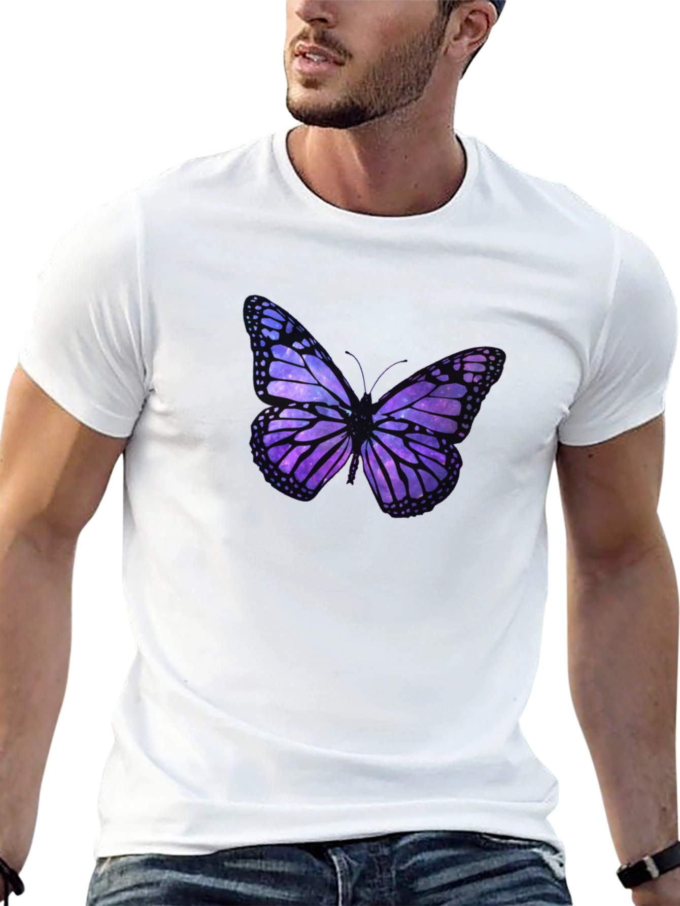 Galaxy Butterfly Graphic Black T-Shirt