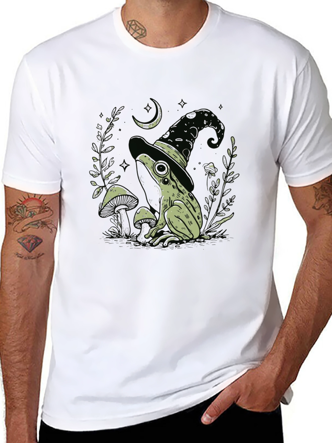 Witch Frog Graphic Tee - Black Cotton Blend T-Shirt