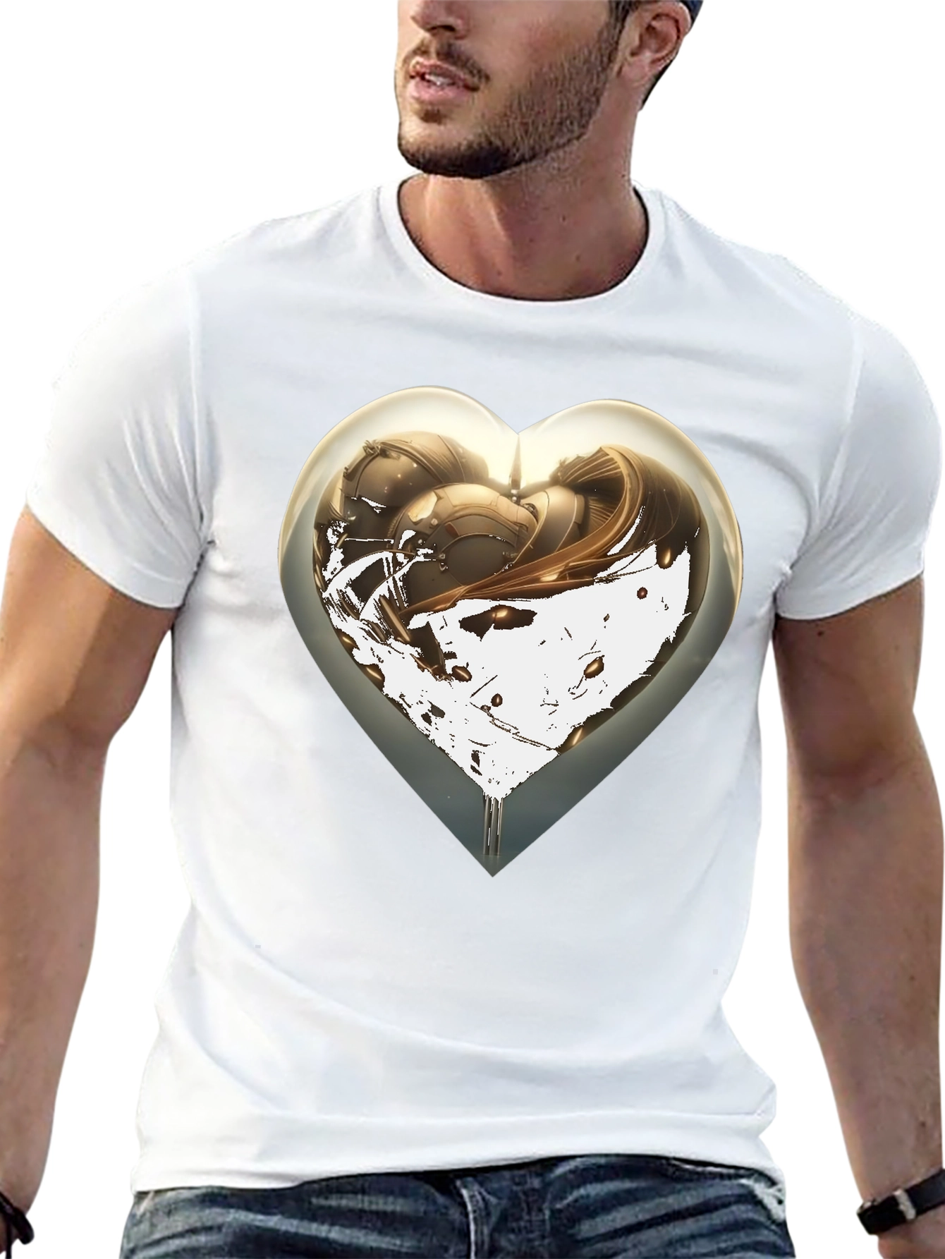 Abstract Heart Graphic Mens Black T-Shirt