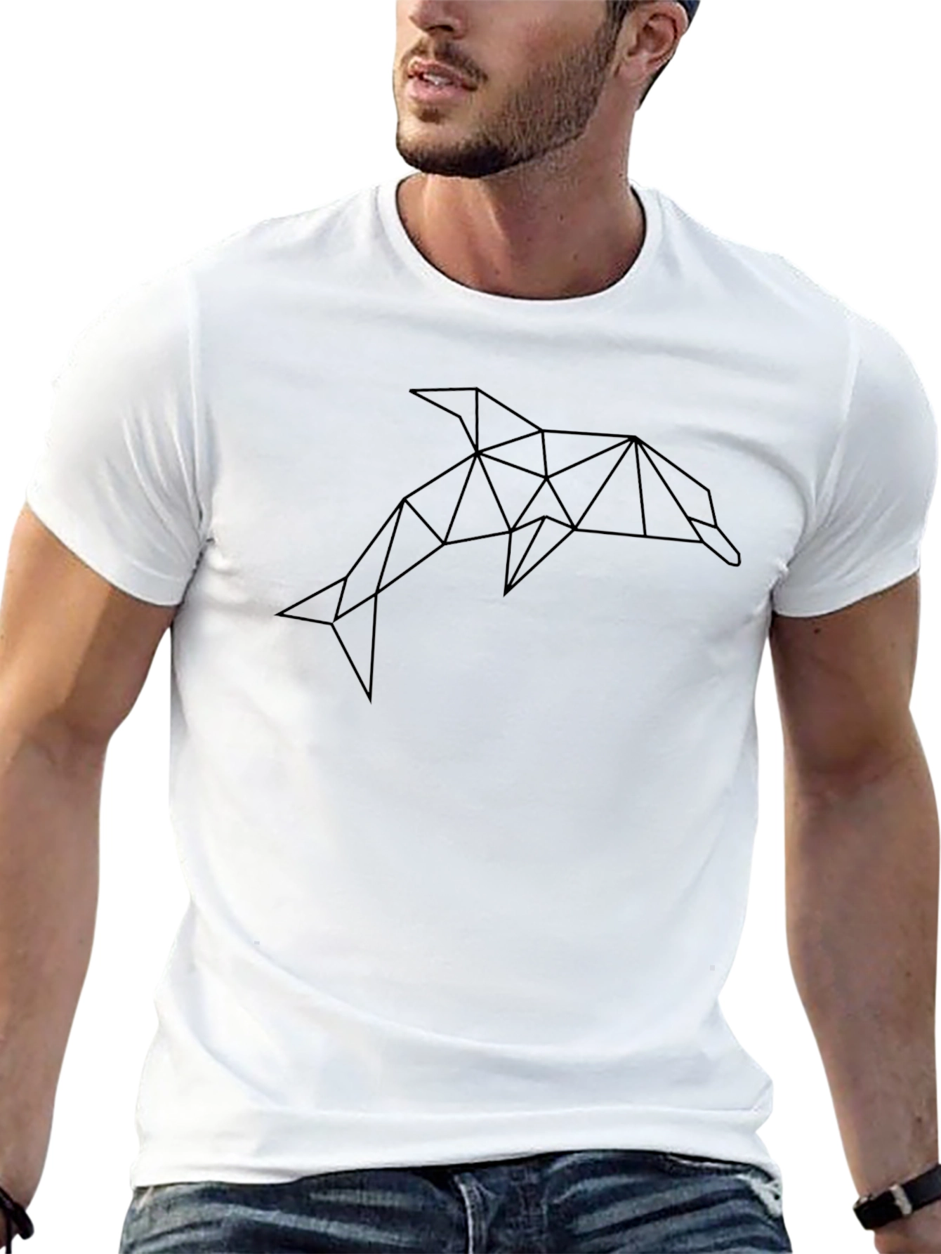 Geometric Dolphin Graphic Tee - Black Cotton
