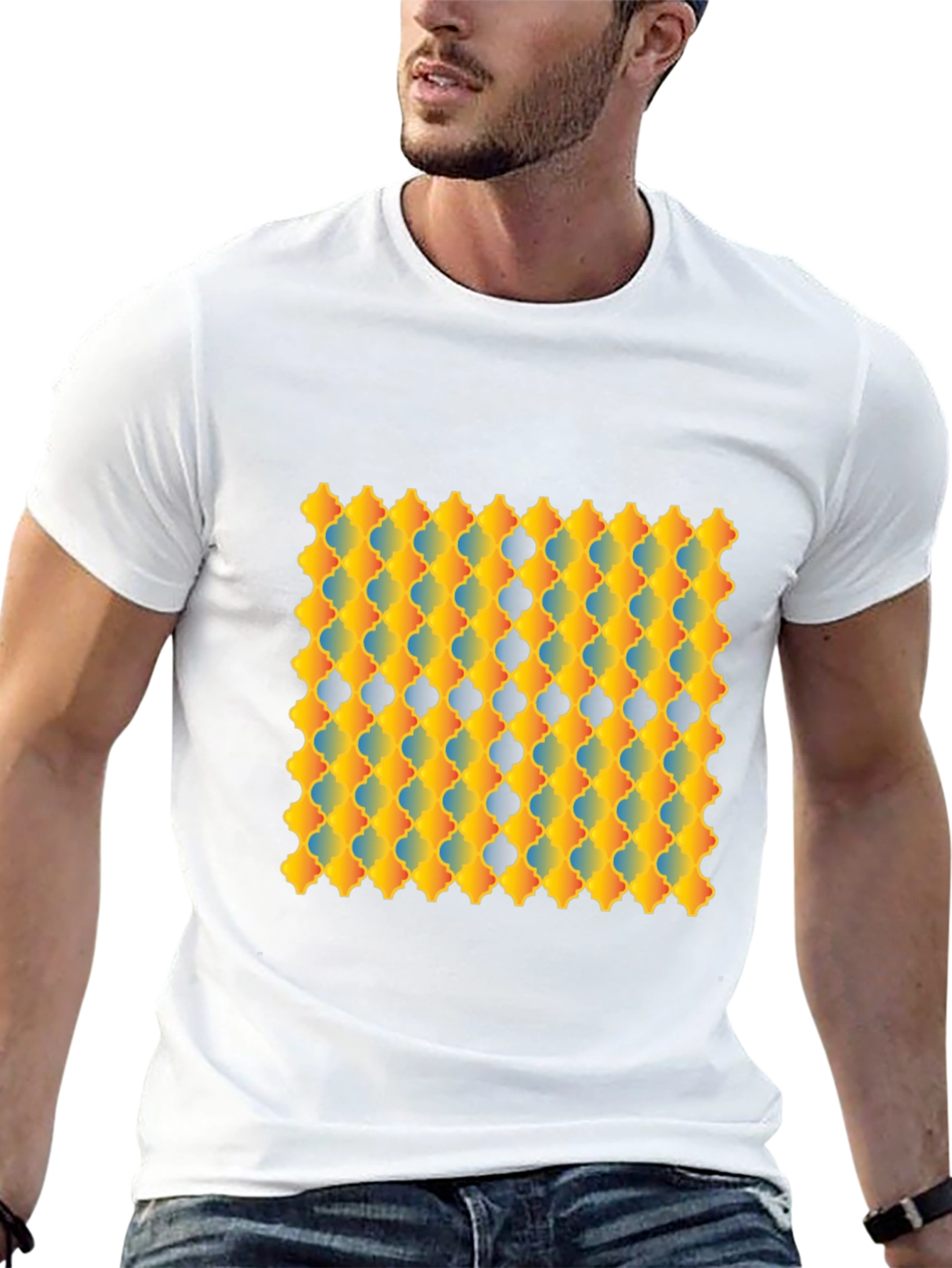 Geometric Patterned Graphic Tee - Modern Style