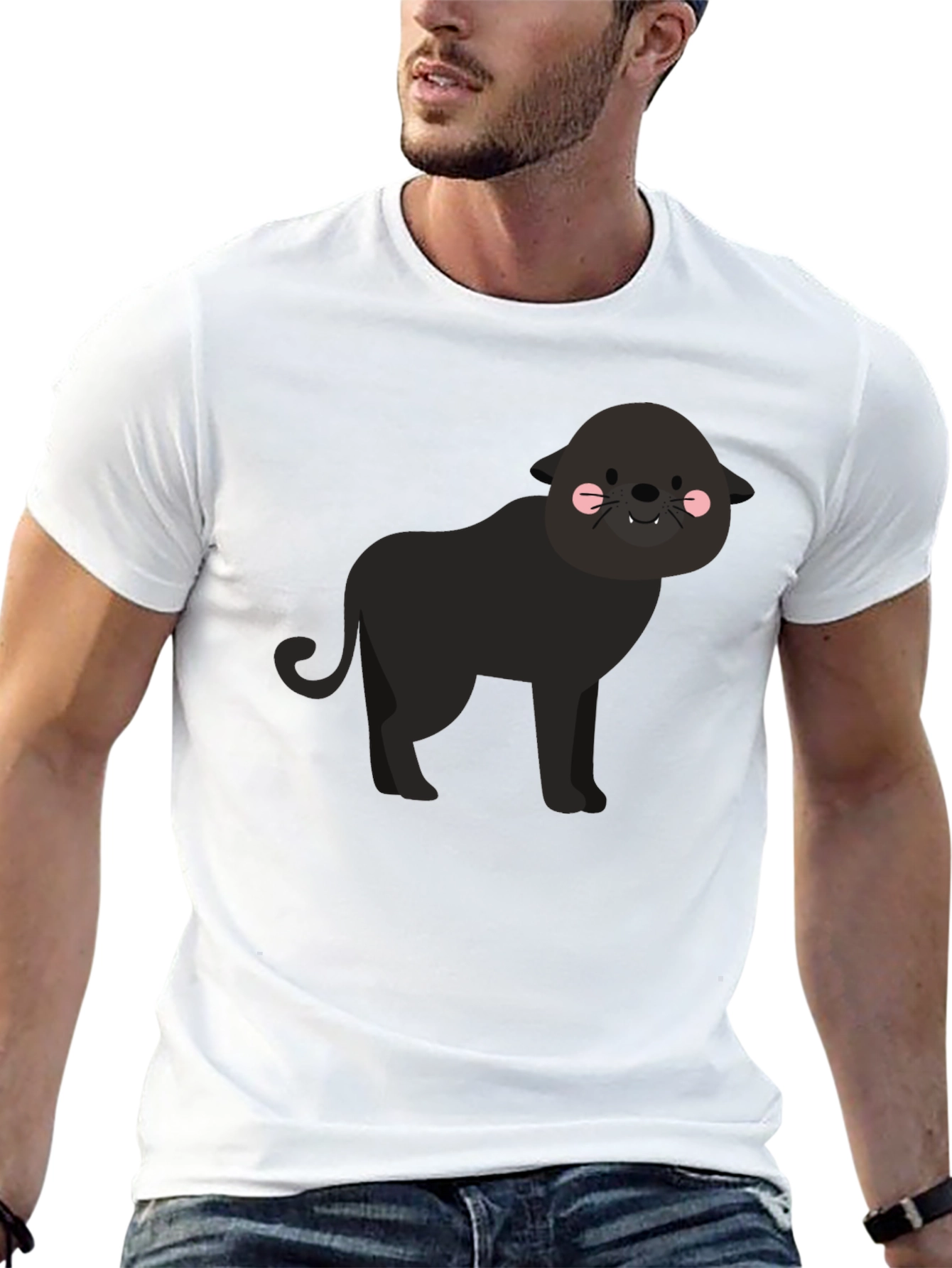 Cute Cartoon Panther Graphic Tee - Black T-Shirt