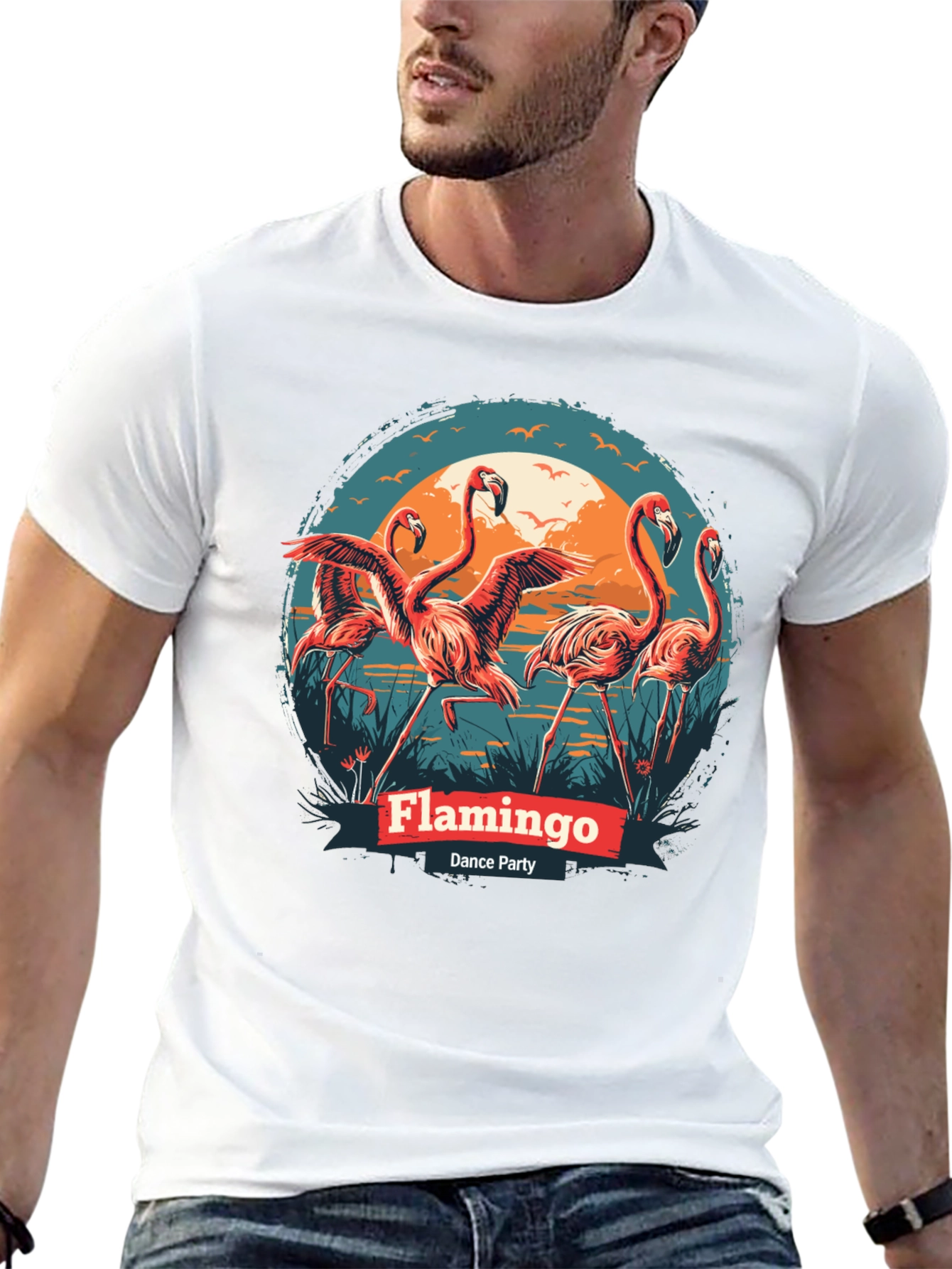 Flamingo Dance Party T-Shirt - Black Cotton