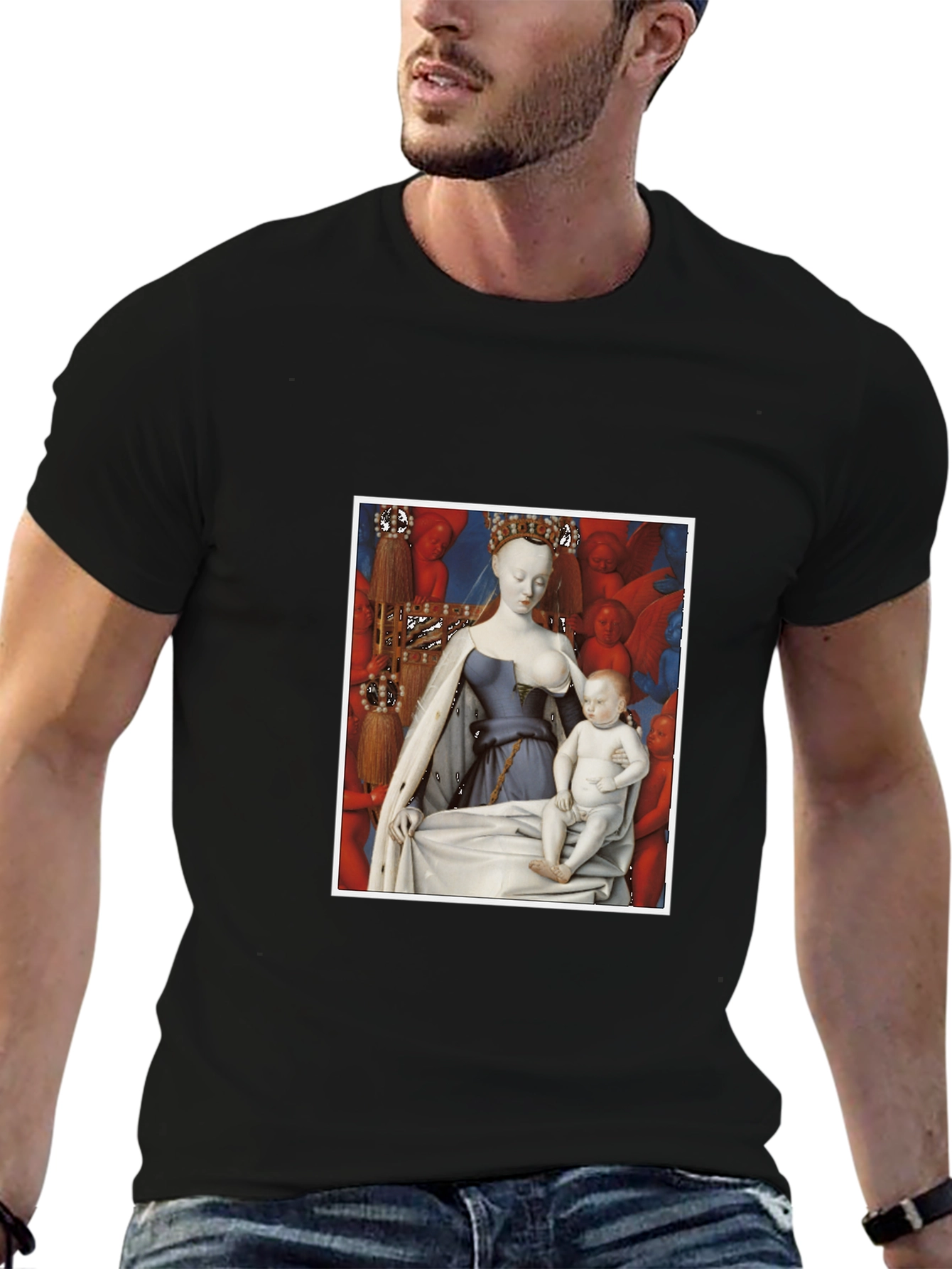 Artistic Graphic Tee: Madonna and Child Renaissance Style