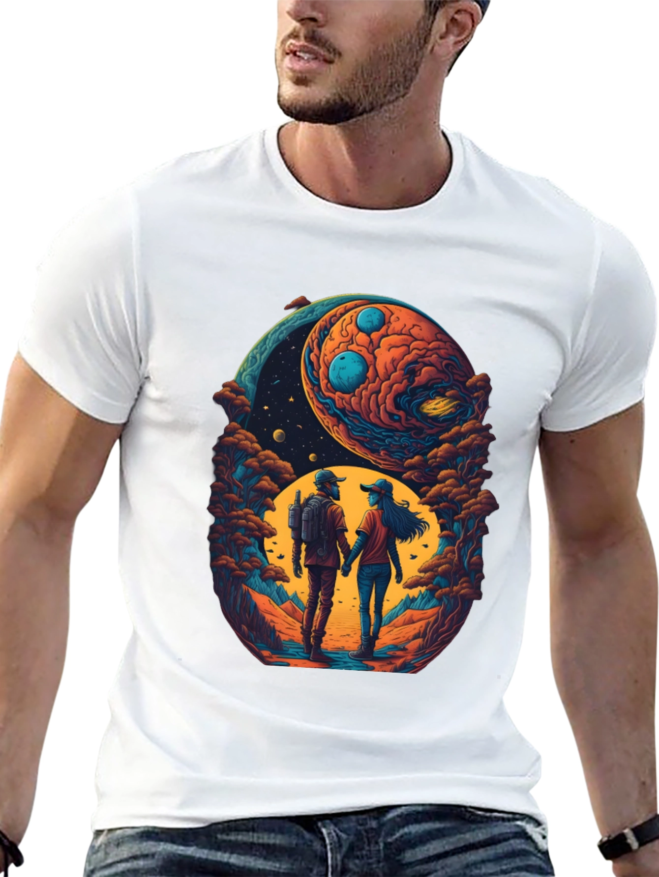 Cosmic Couple T-Shirt - Space Lovers Tee