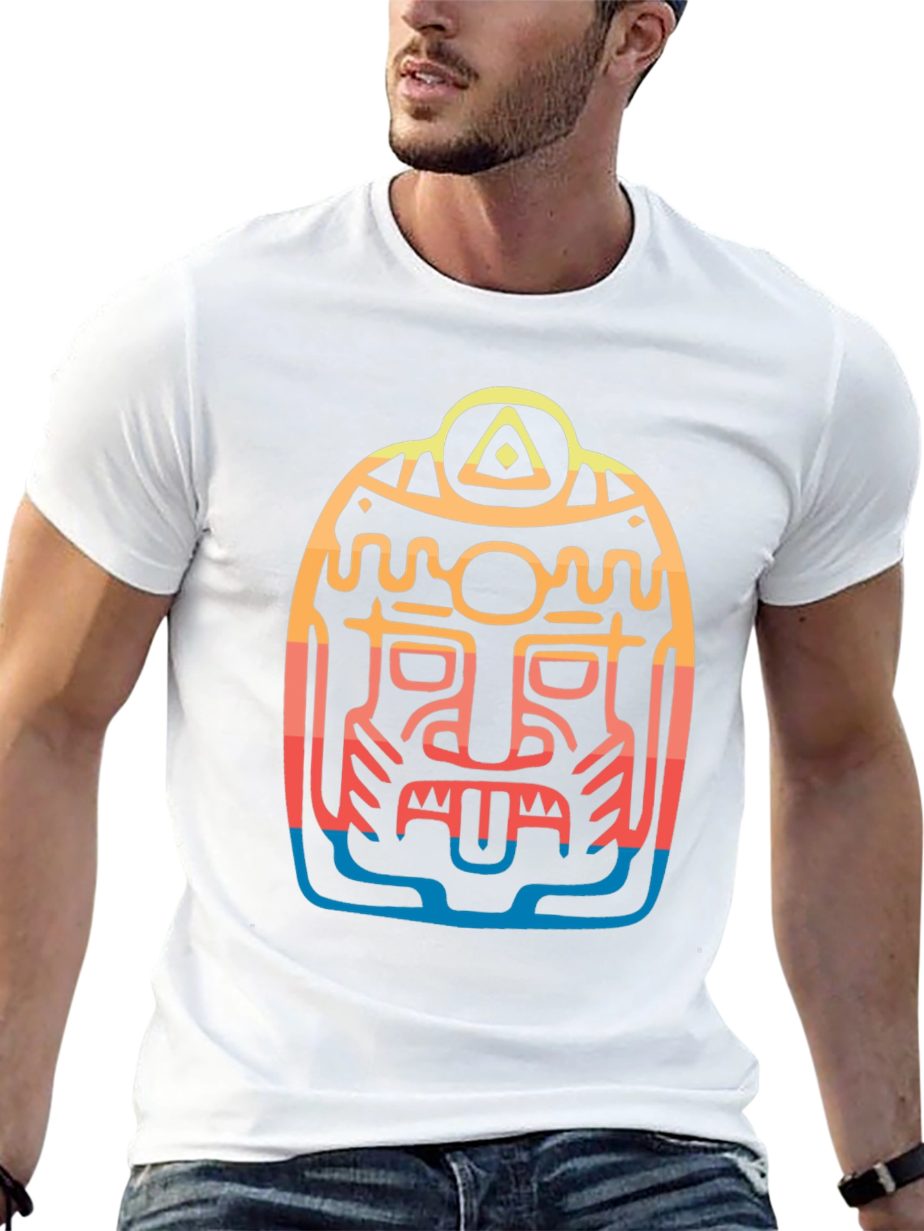 Aztec Mask Graphic Tee - Cool Tribal Design T-Shirt
